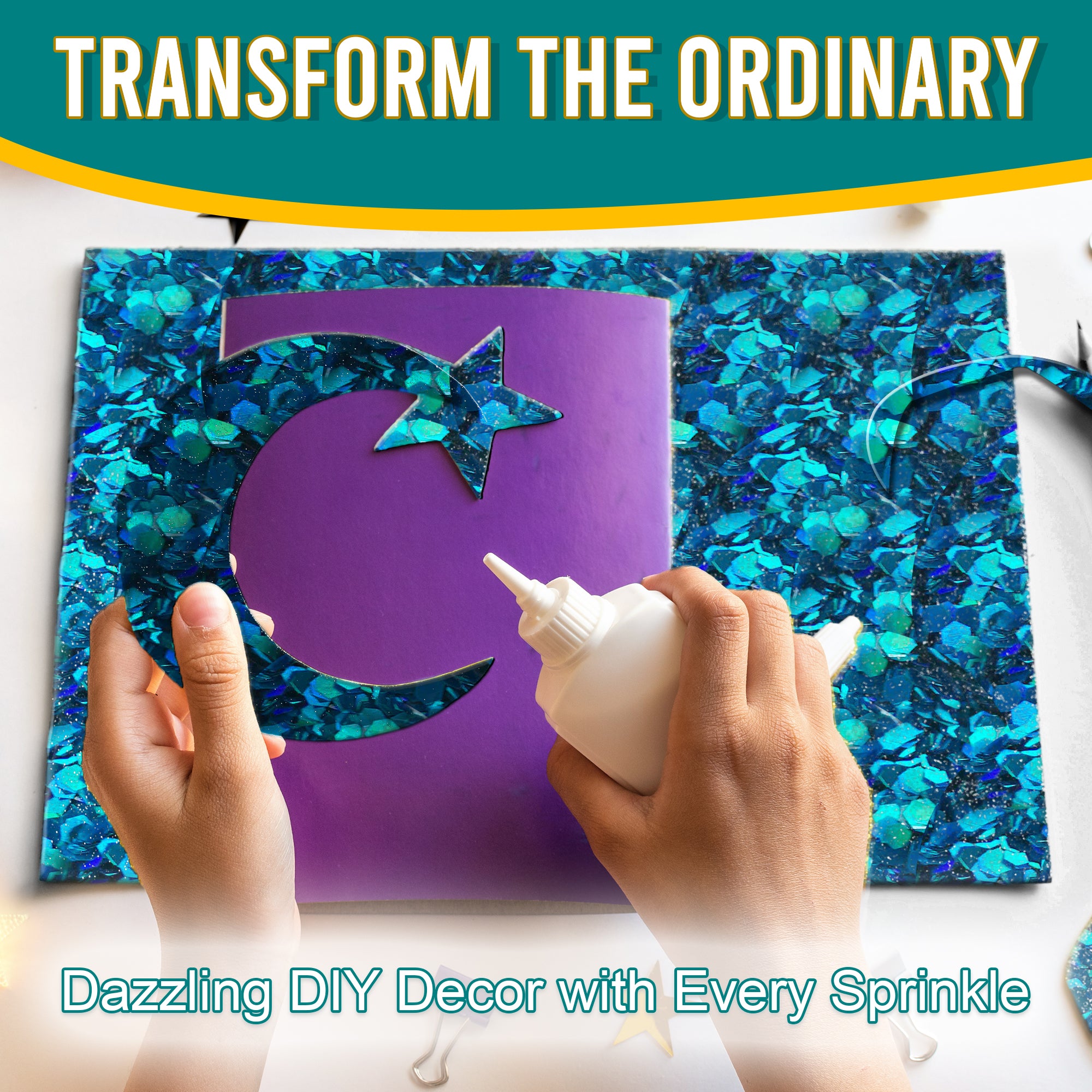 5.	Transform the Ordinary - Dazzling DIY Decor with Crayola Curelean Chunky Holographic Glitter