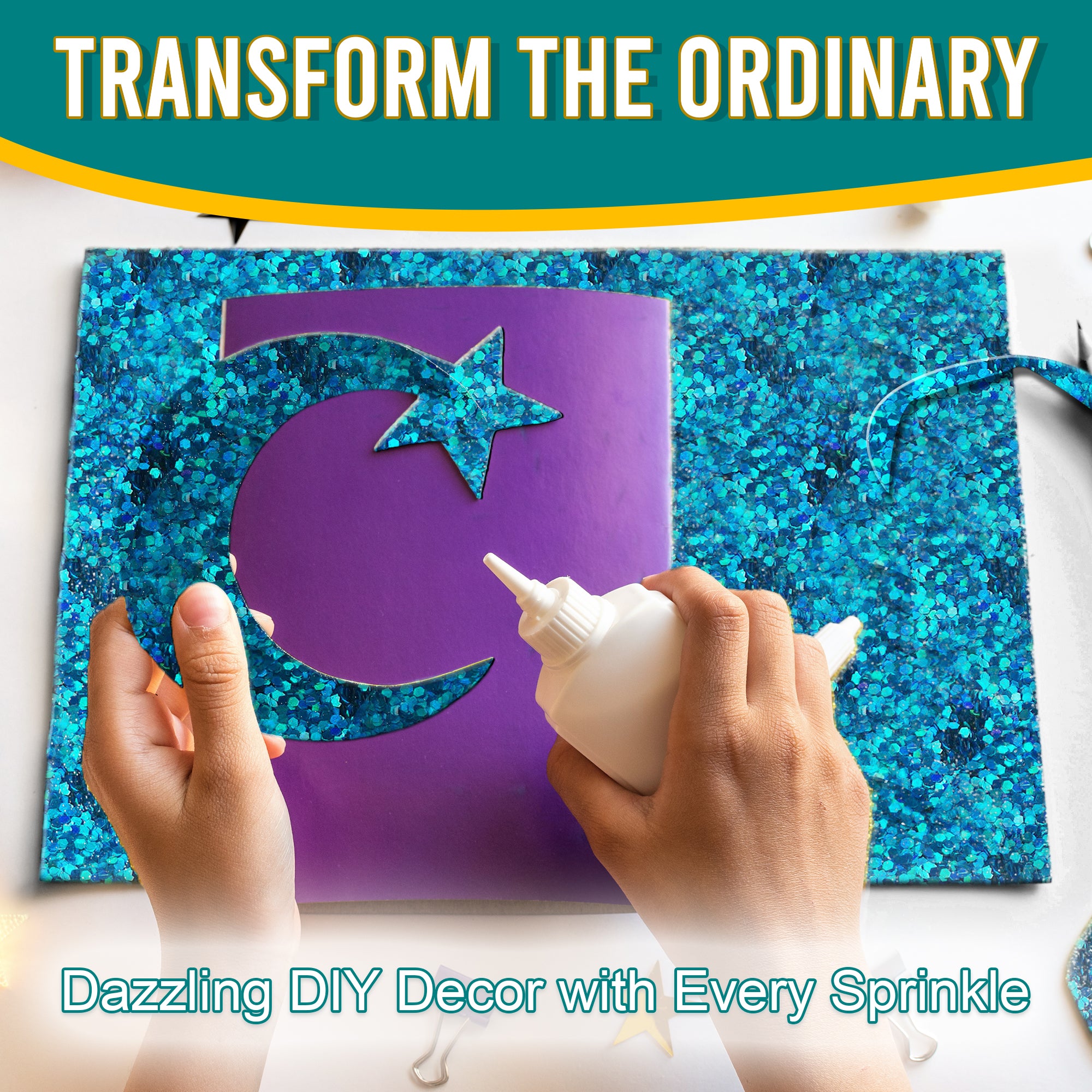 5.	Transform the Ordinary - Dazzling DIY Decor with Crayola Curelean Regular Holographic Glitter