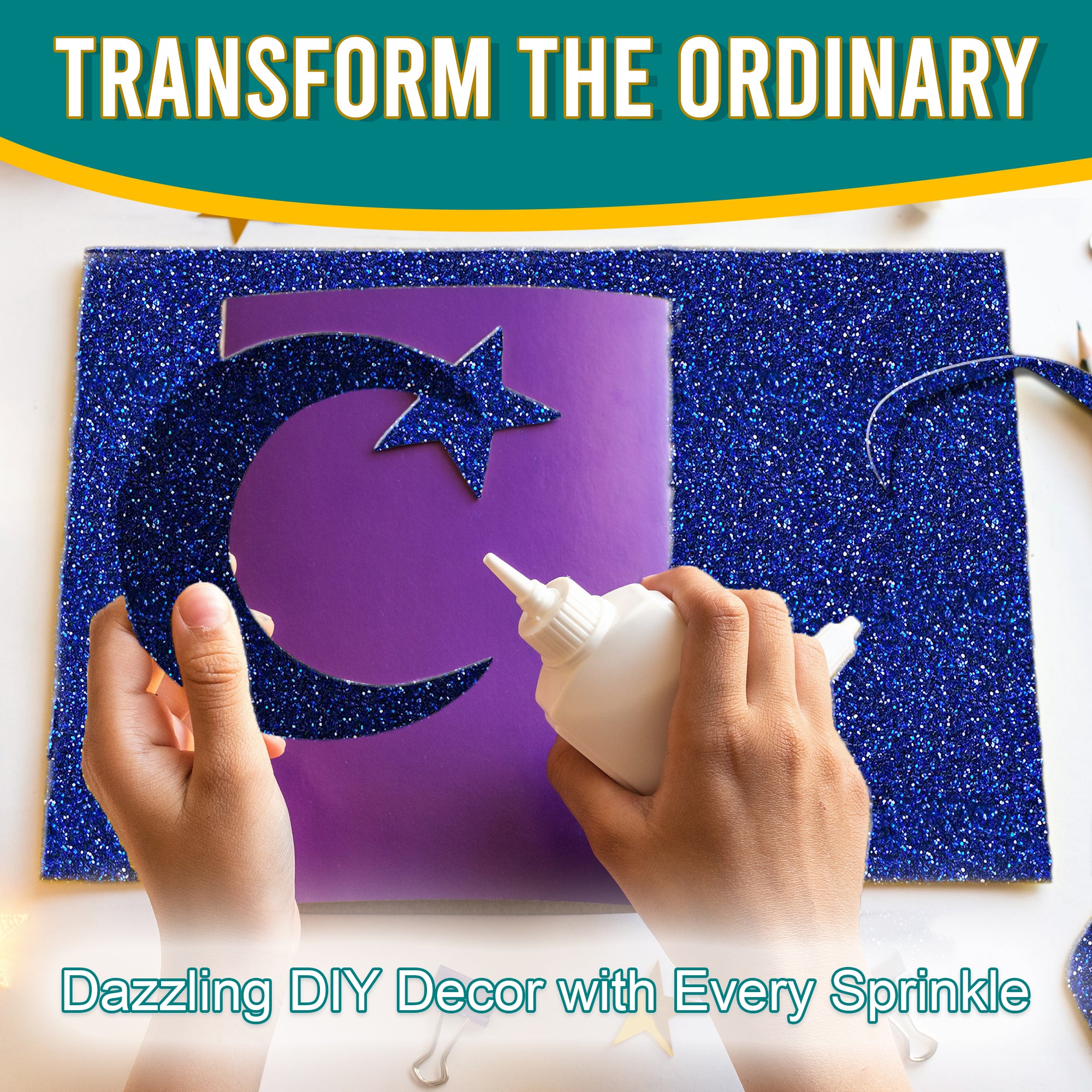 5.	Transform DIY decor with Egyptian Blue Fine Holographic Glitter on a moon and star cutout