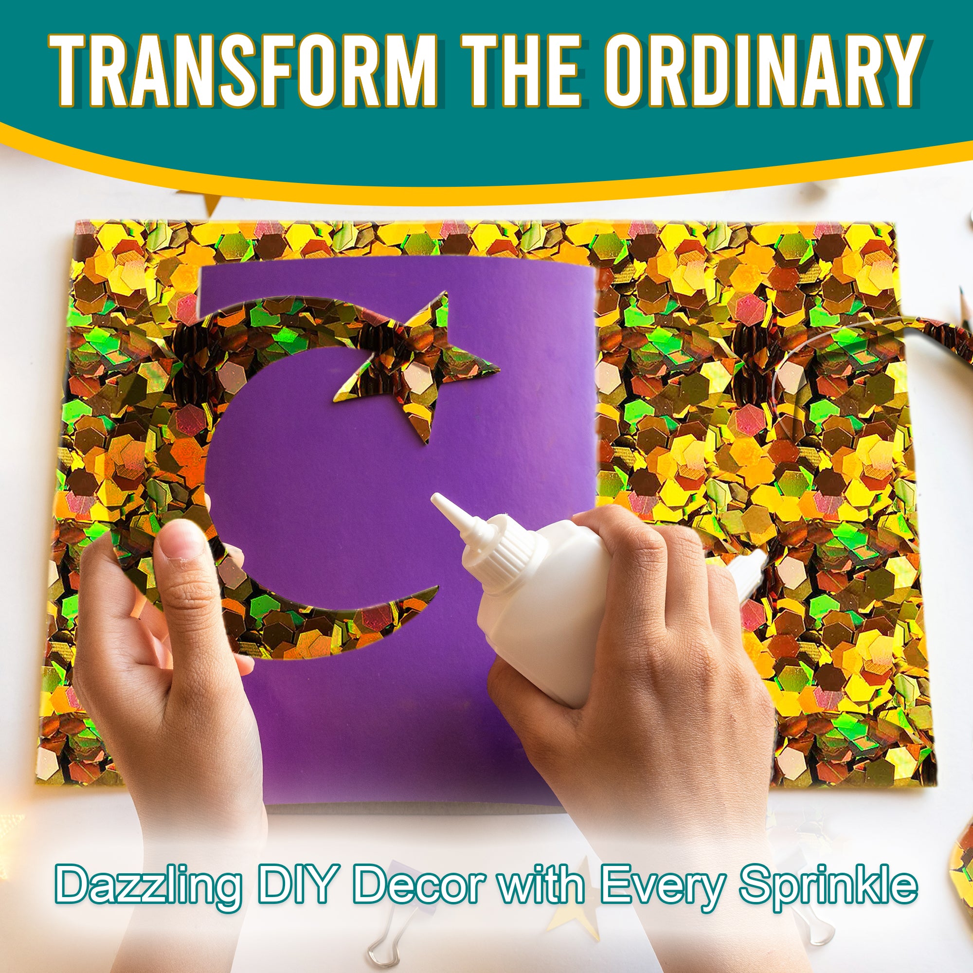 5.	Transform the Ordinary - Dazzling DIY Decor with Gold Chunky Holographic Glitter