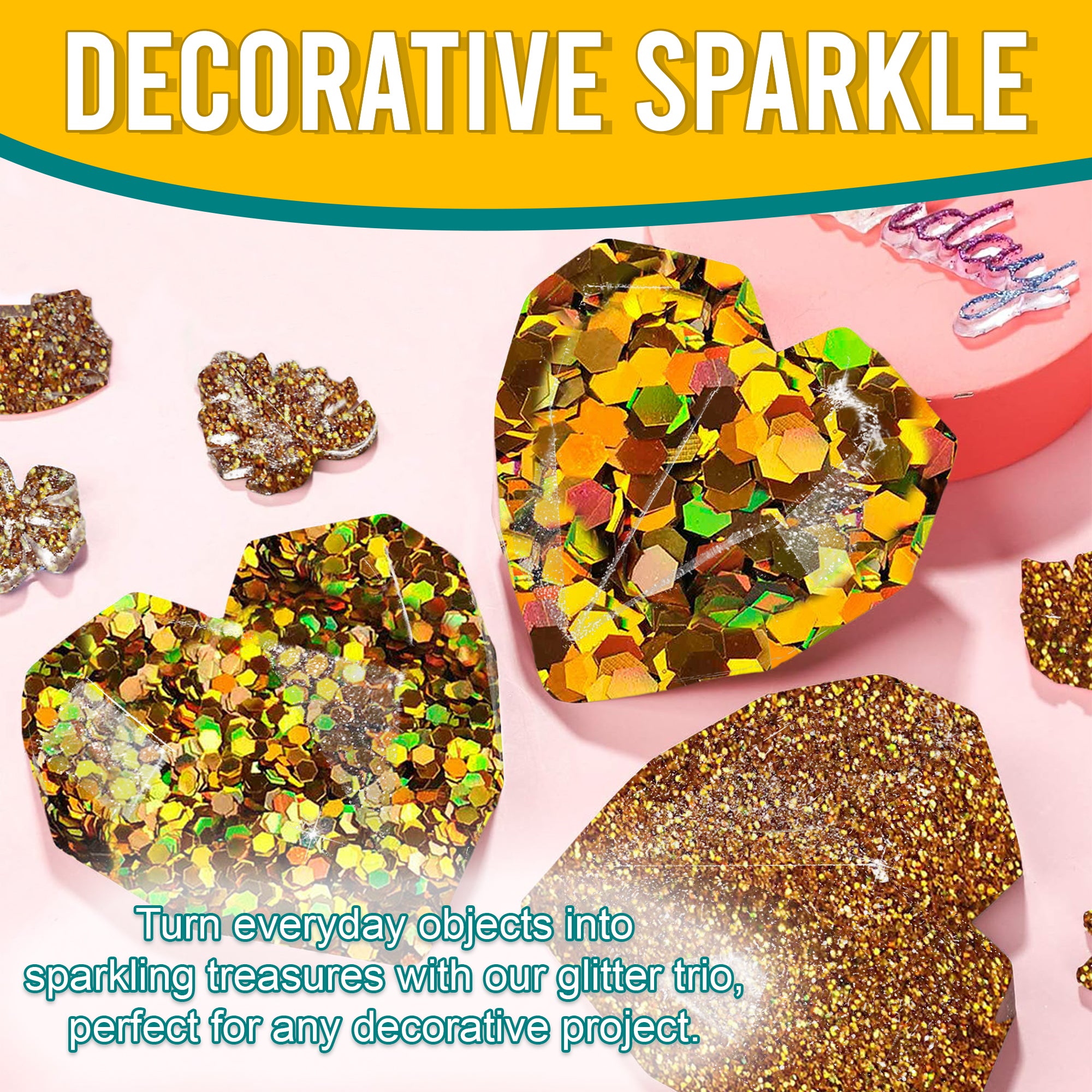 5.	Decorative Ideas - Transform Objects with Fine, Regular, and Chunky Gold Holographic Glitters