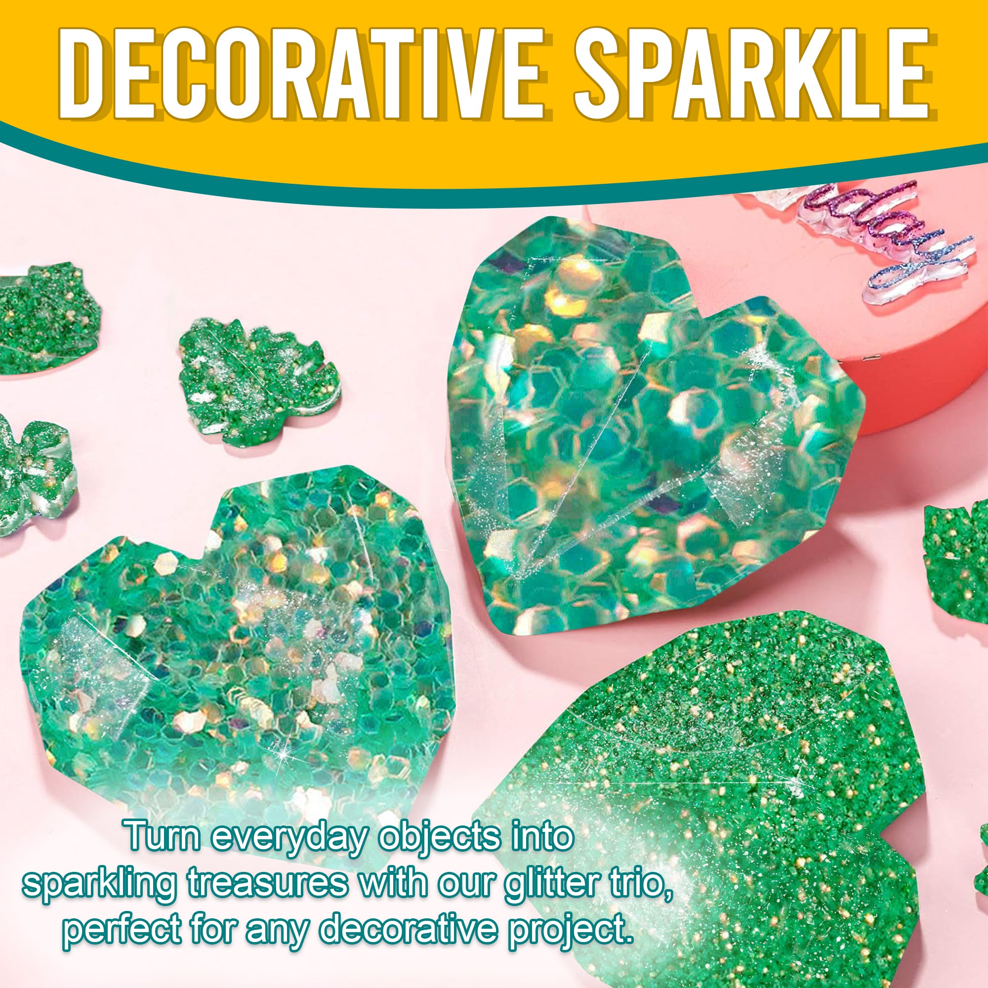 5.	Decorative Ideas - Transform Objects with Fine, Regular, and Chunky Green Gold Holographic Glitters