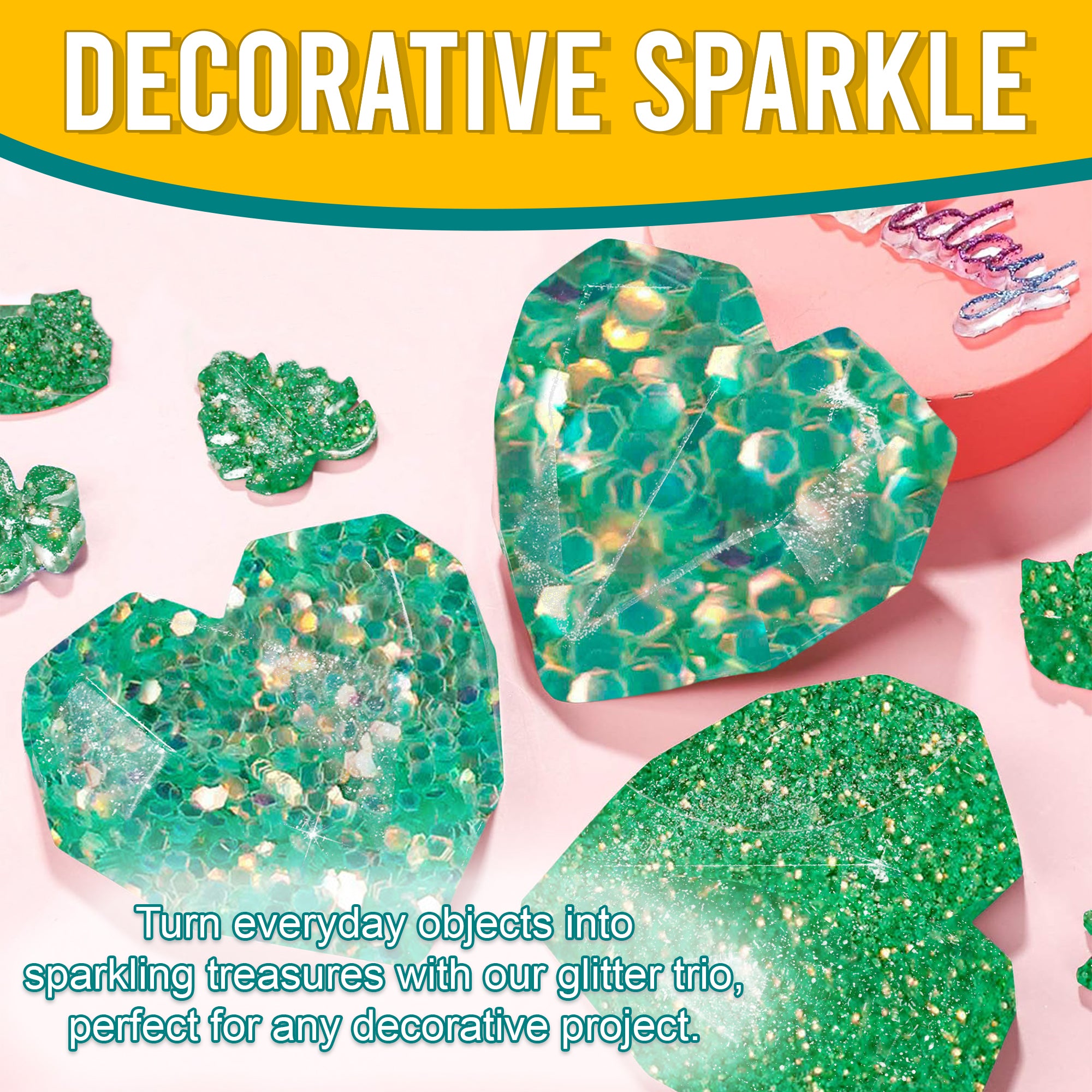 5.	Decorative Ideas - Transform Objects with Fine, Regular, and Chunky Iridescent Green Gold Glitters