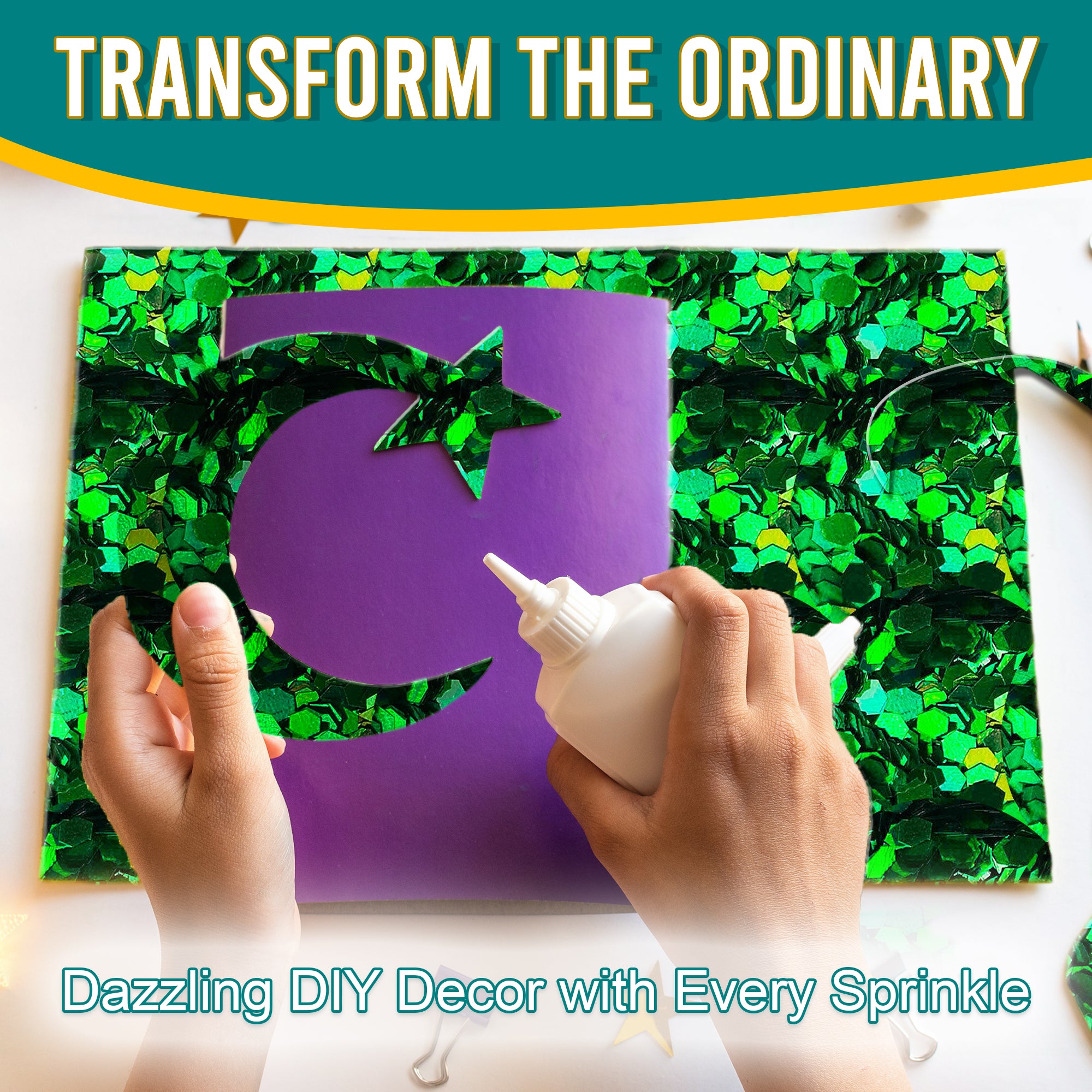 5.	Transform the Ordinary - Dazzling DIY Decor with Green Chunky Holographic Glitter