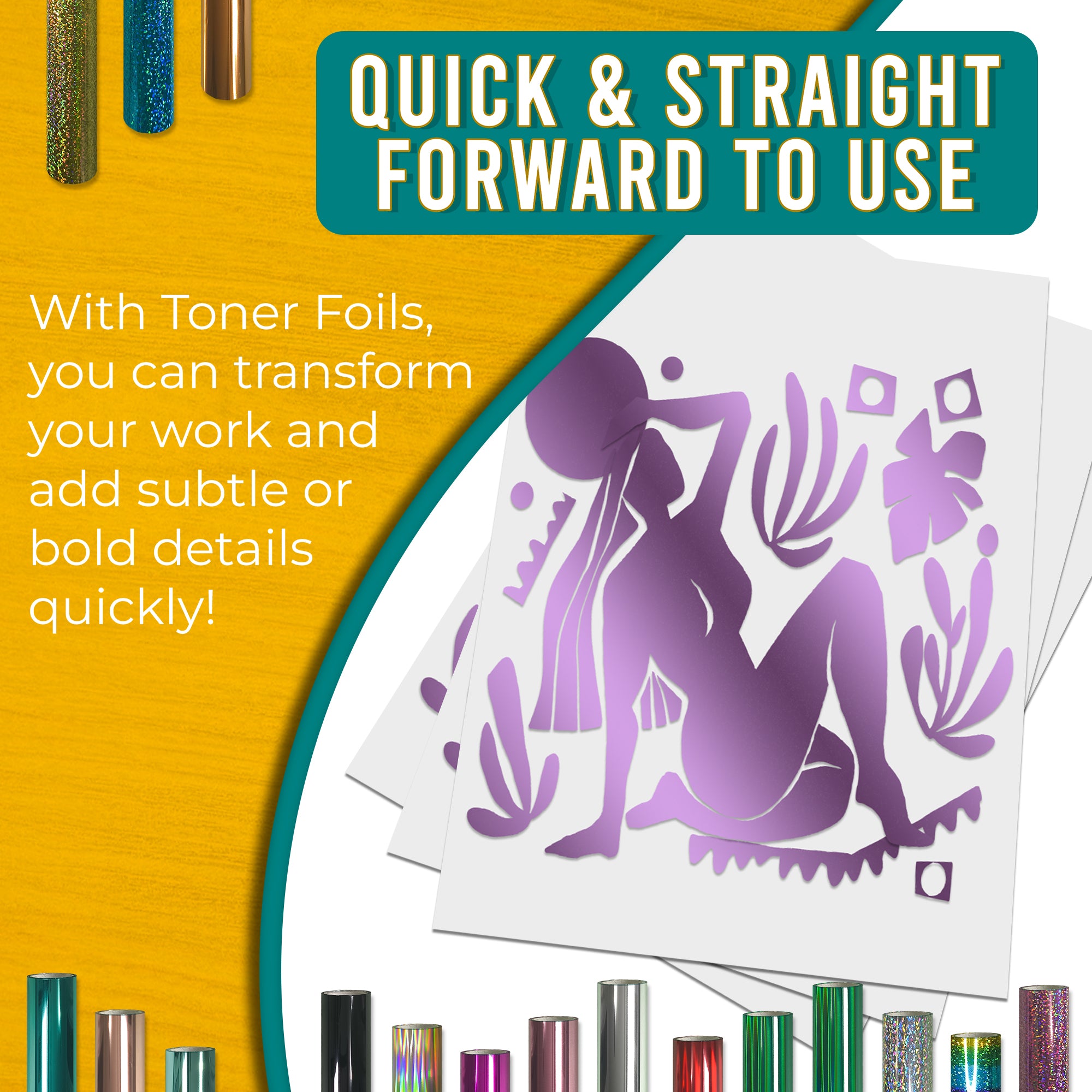 Lilac toner foil sample - smooth, glossy coverage on silhouette artwork; quick foiling results.