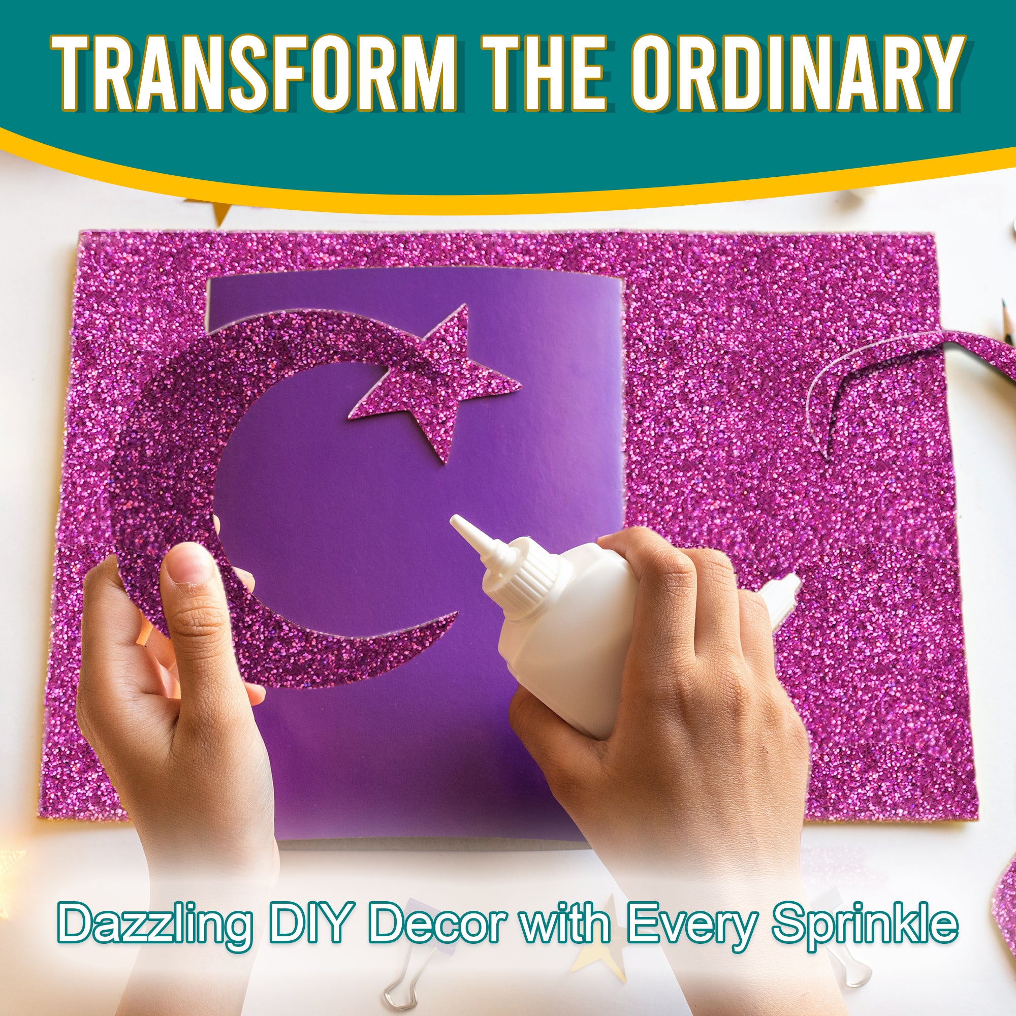 5.	Transform DIY decor with Radiant Orchid Fine Holographic Glitter on a moon and star cutout