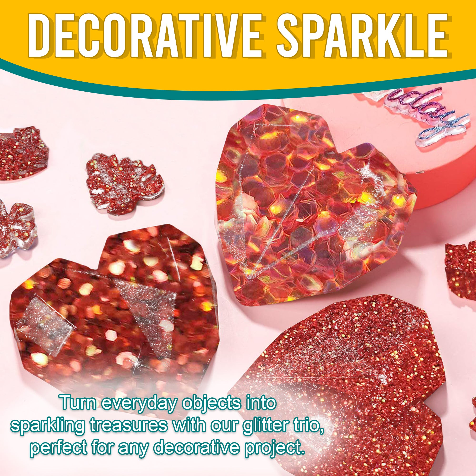 5.	Decorative Ideas - Transform Objects with Fine, Regular, and Chunky Iridescent Red Gold Glitters