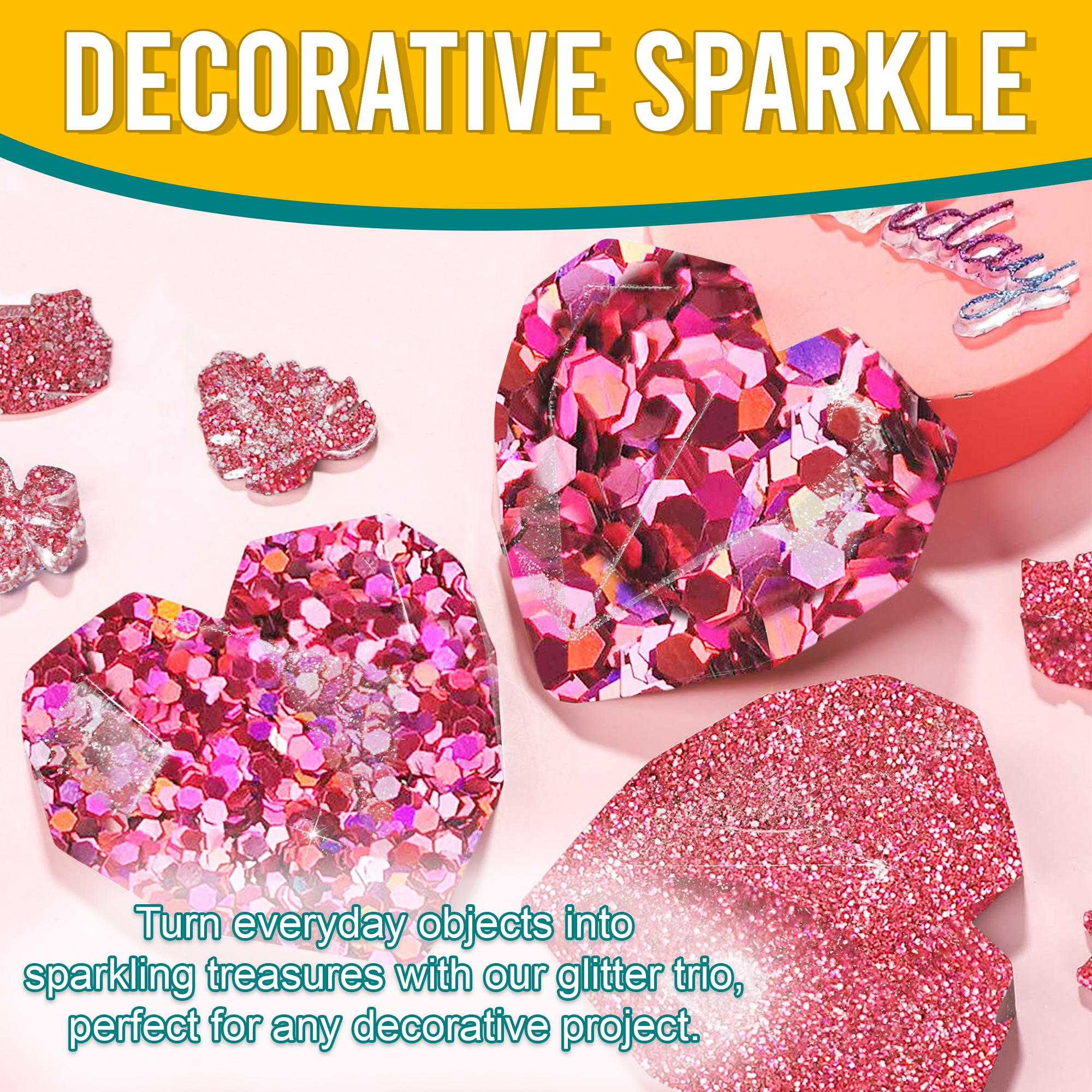 5.	Decorative Ideas - Transform Objects with Fine, Regular, and Chunky Rouge Pink Holographic Glitters