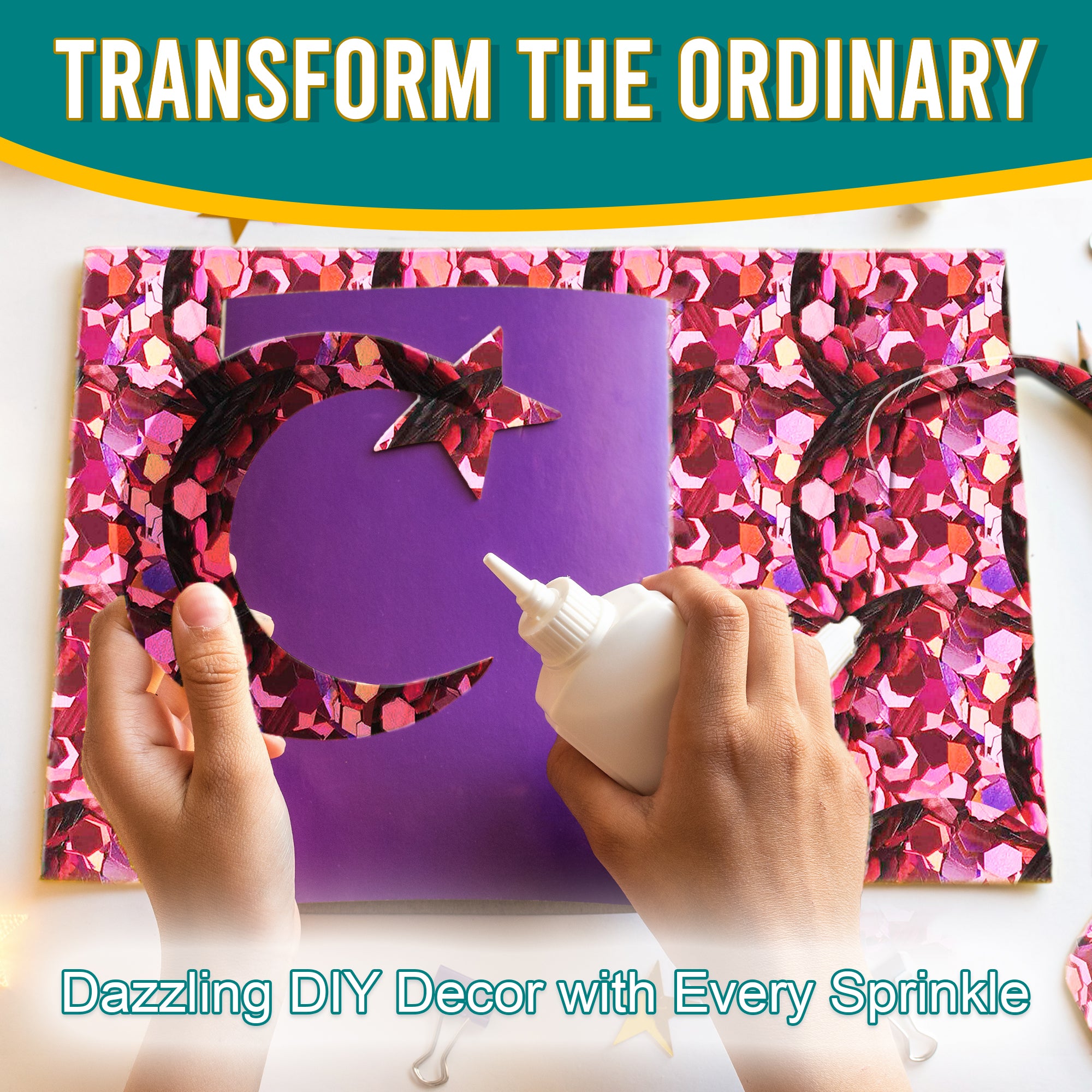 5.	Transform the Ordinary - Dazzling DIY Decor with Rouge Pink Chunky Holographic Glitter