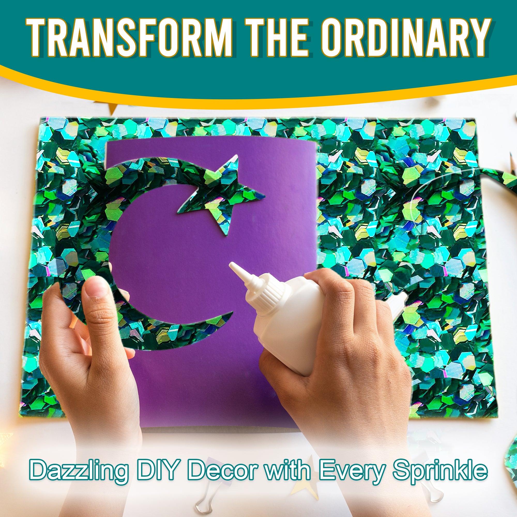 5.	Transform the Ordinary - Dazzling DIY Decor with Turquoise Chunky Holographic Glitter