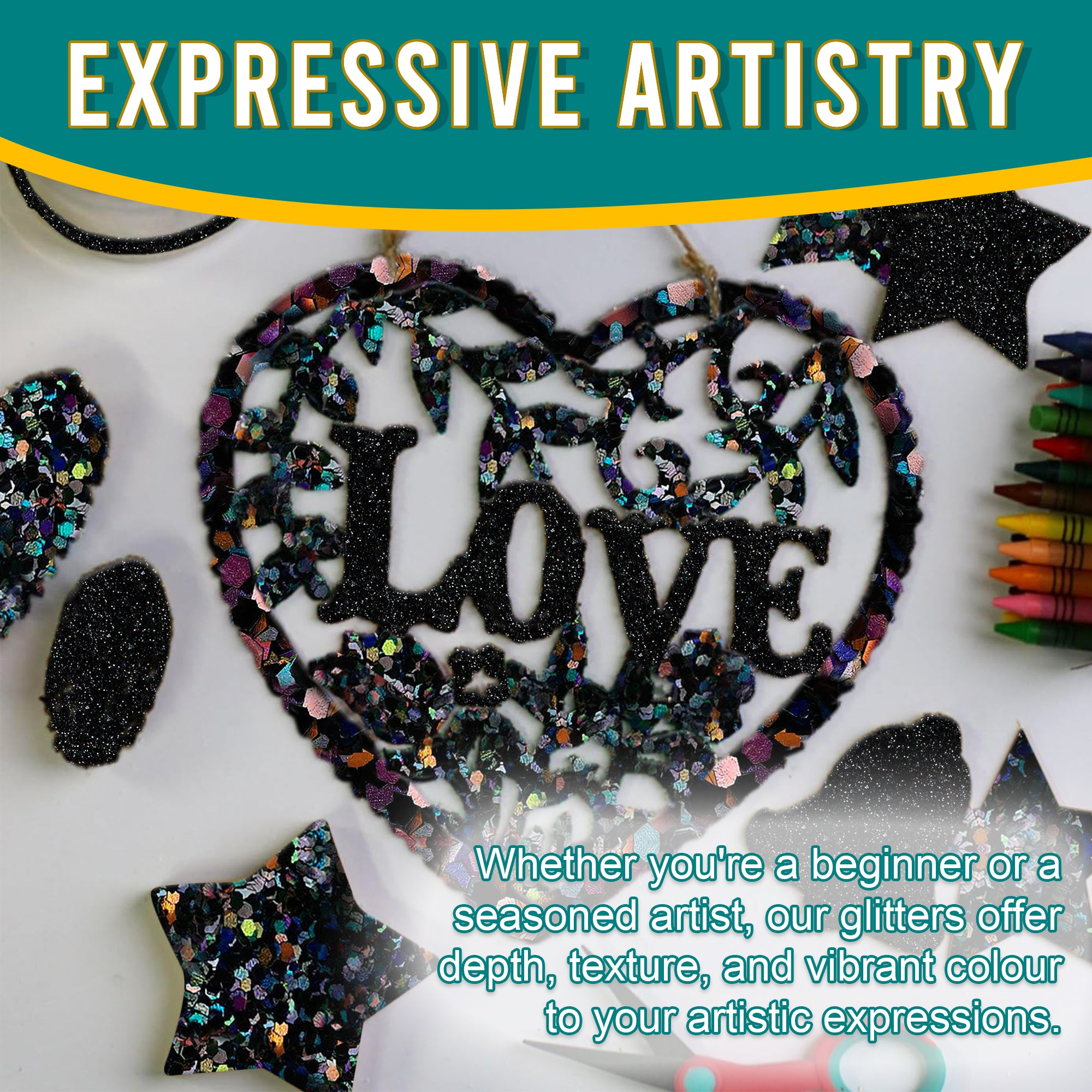 6.	Artistic Expressions - Black Glitter Trio for Adding Depth and Texture to Art Pieces