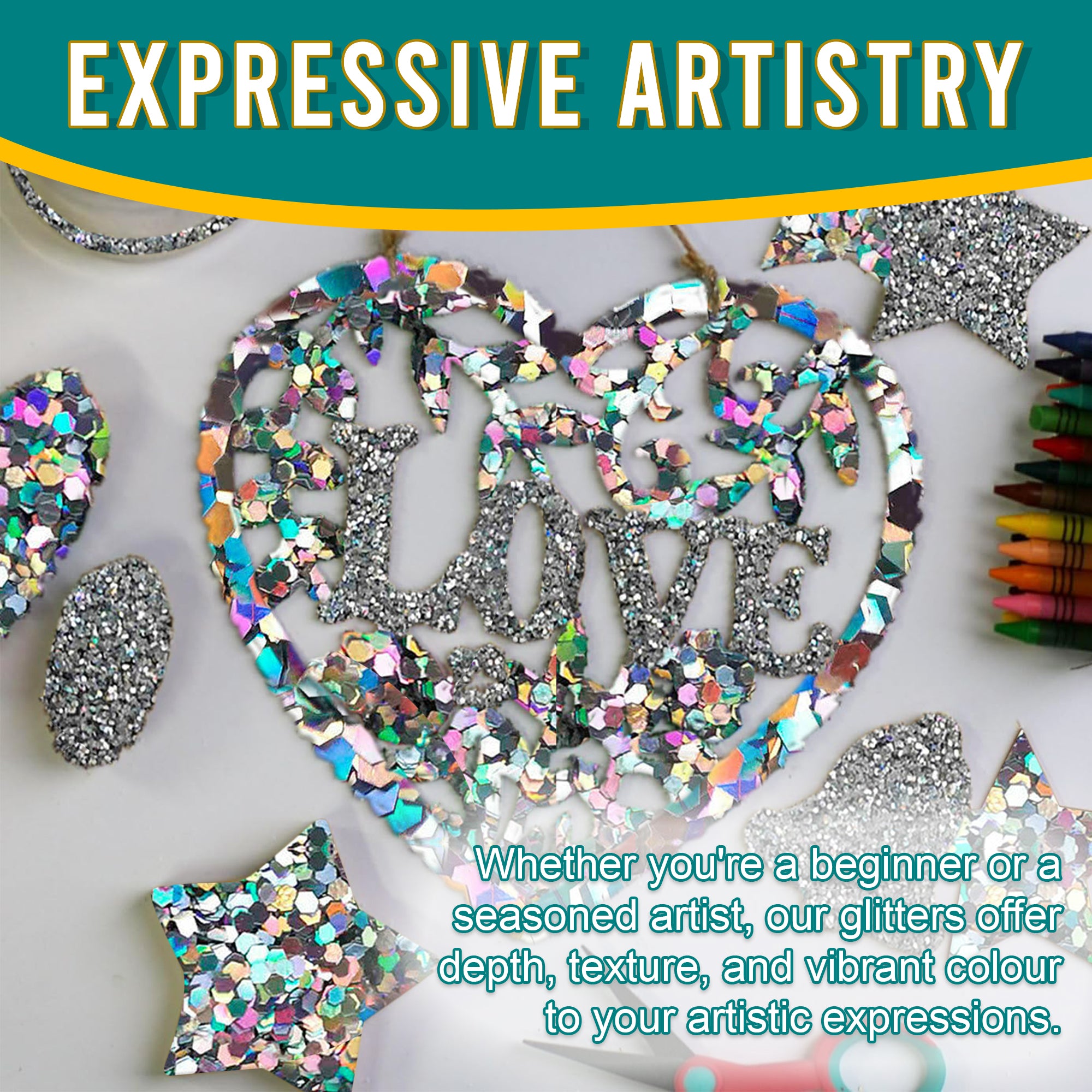 6.	Artistic Expressions - Diamon Silver Glitter Trio for Adding Depth and Texture to Art Pieces