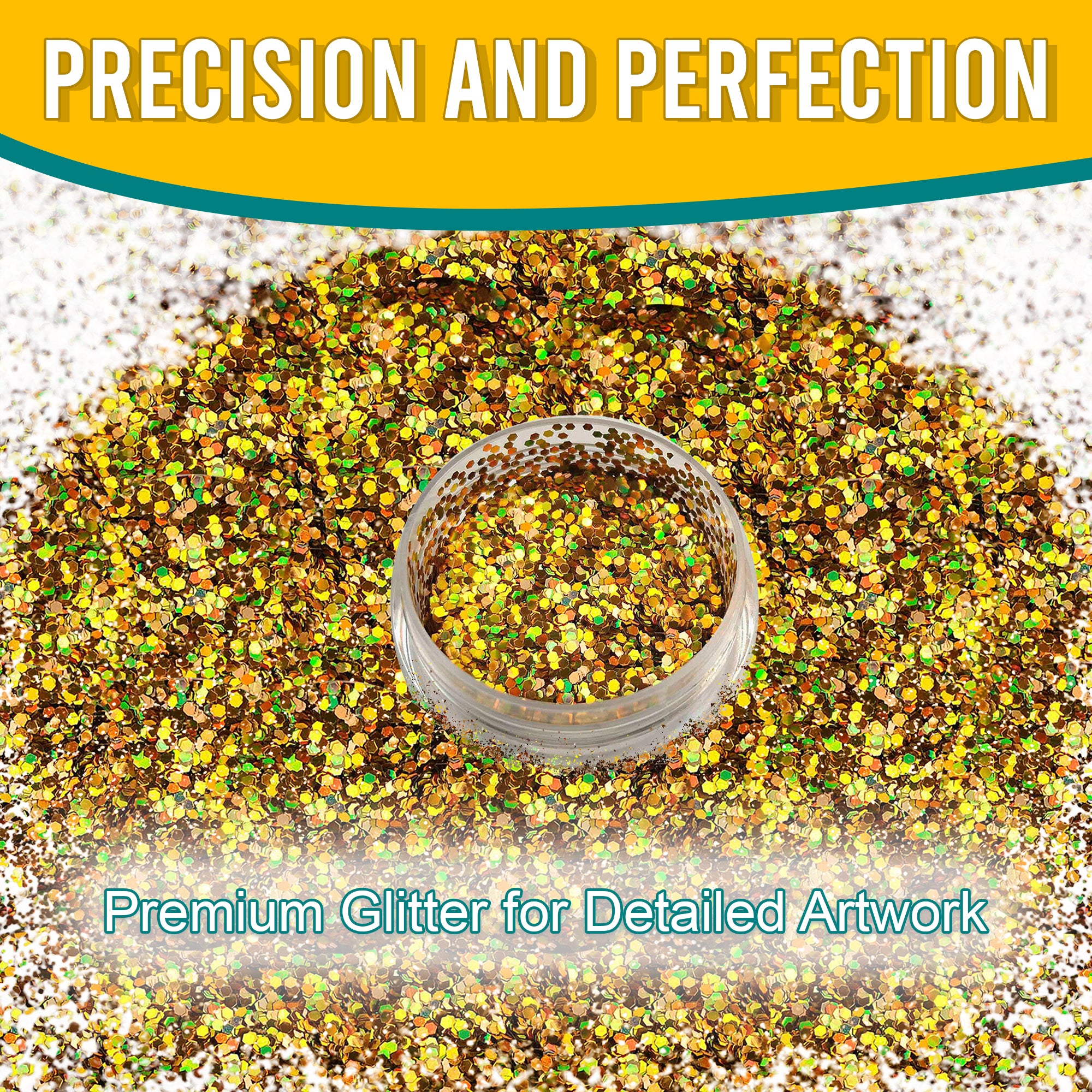 6.	Precision and Perfection - Premium Gold Regular Holographic Glitter for Detailed Artwork