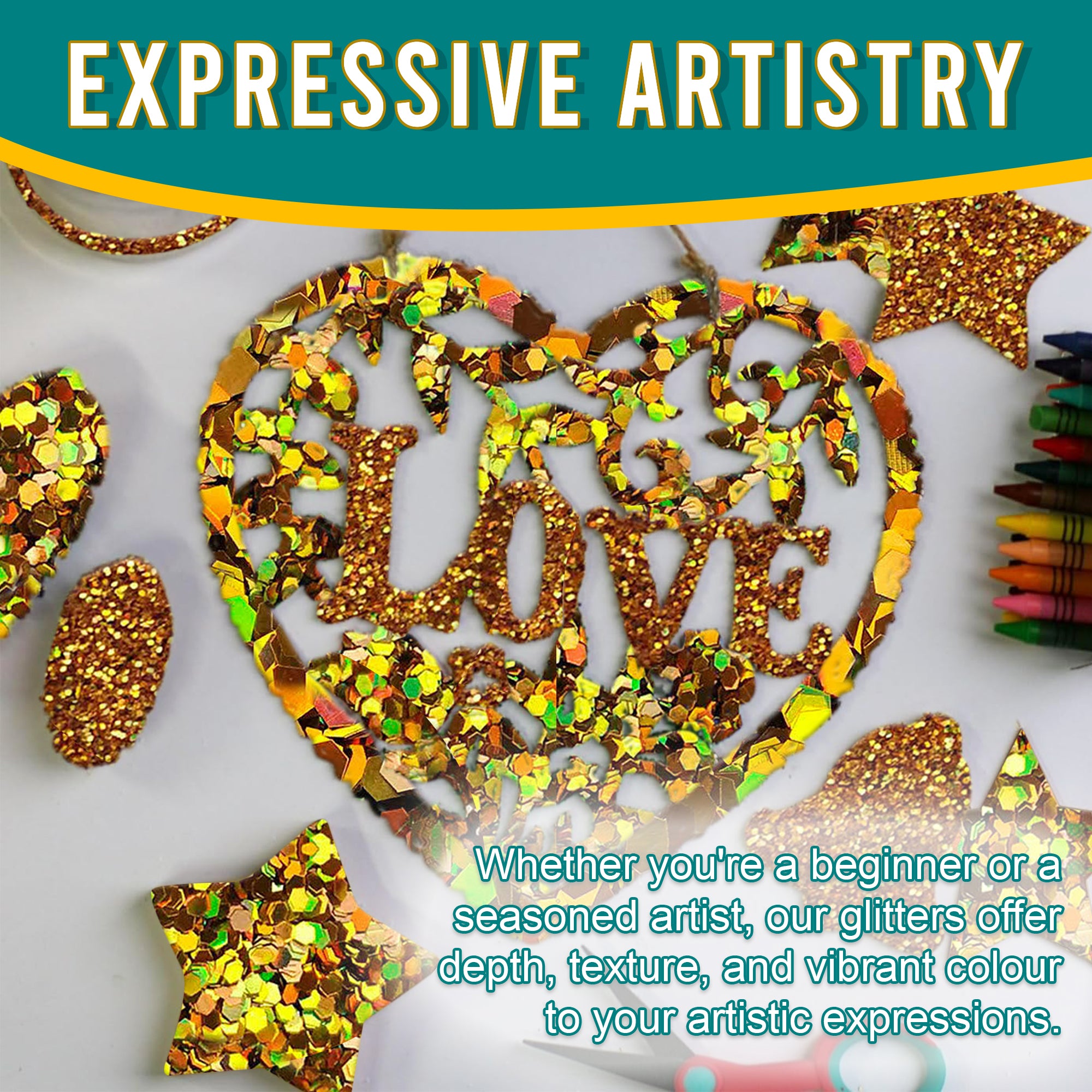 6.	Artistic Expressions - Gold Glitter Trio for Adding Depth and Texture to Art Pieces