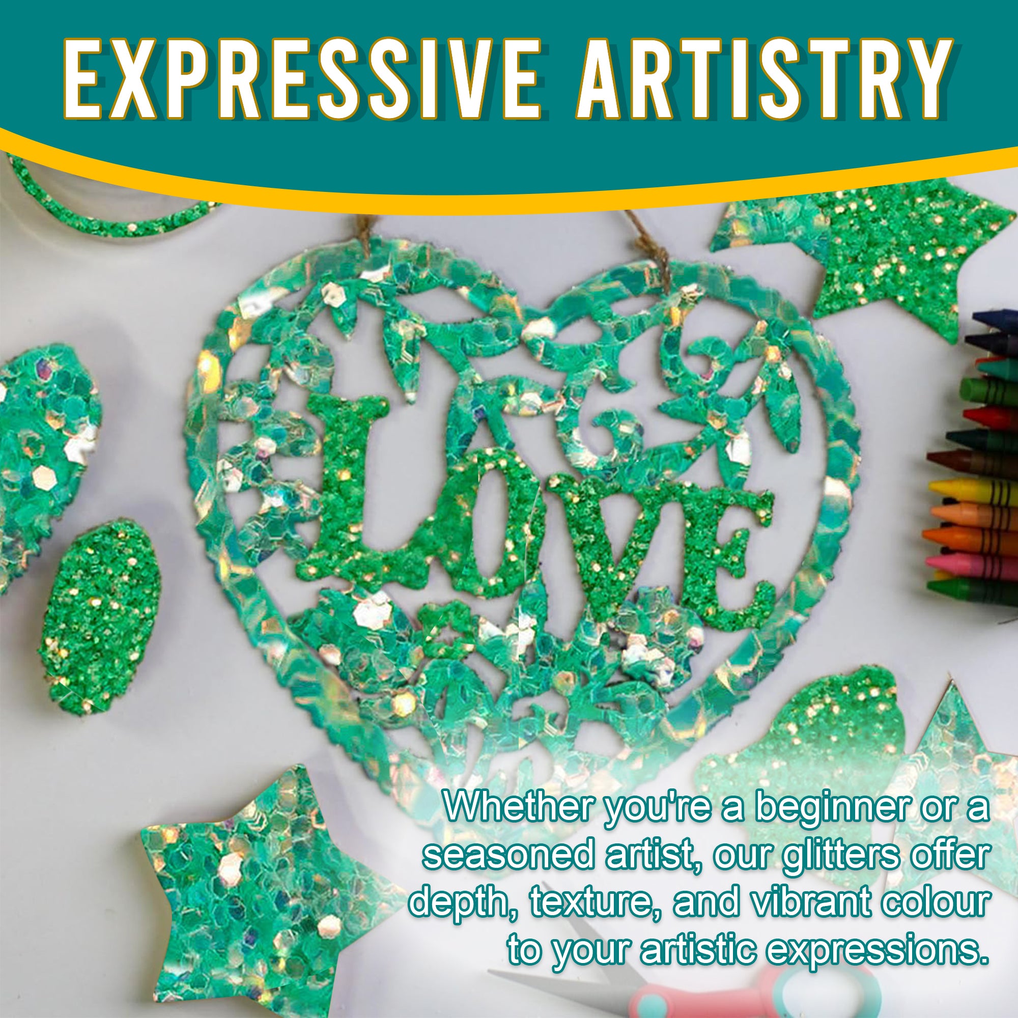 6.	Artistic Expressions - Green Gold Glitter Trio for Adding Depth and Texture to Art Pieces