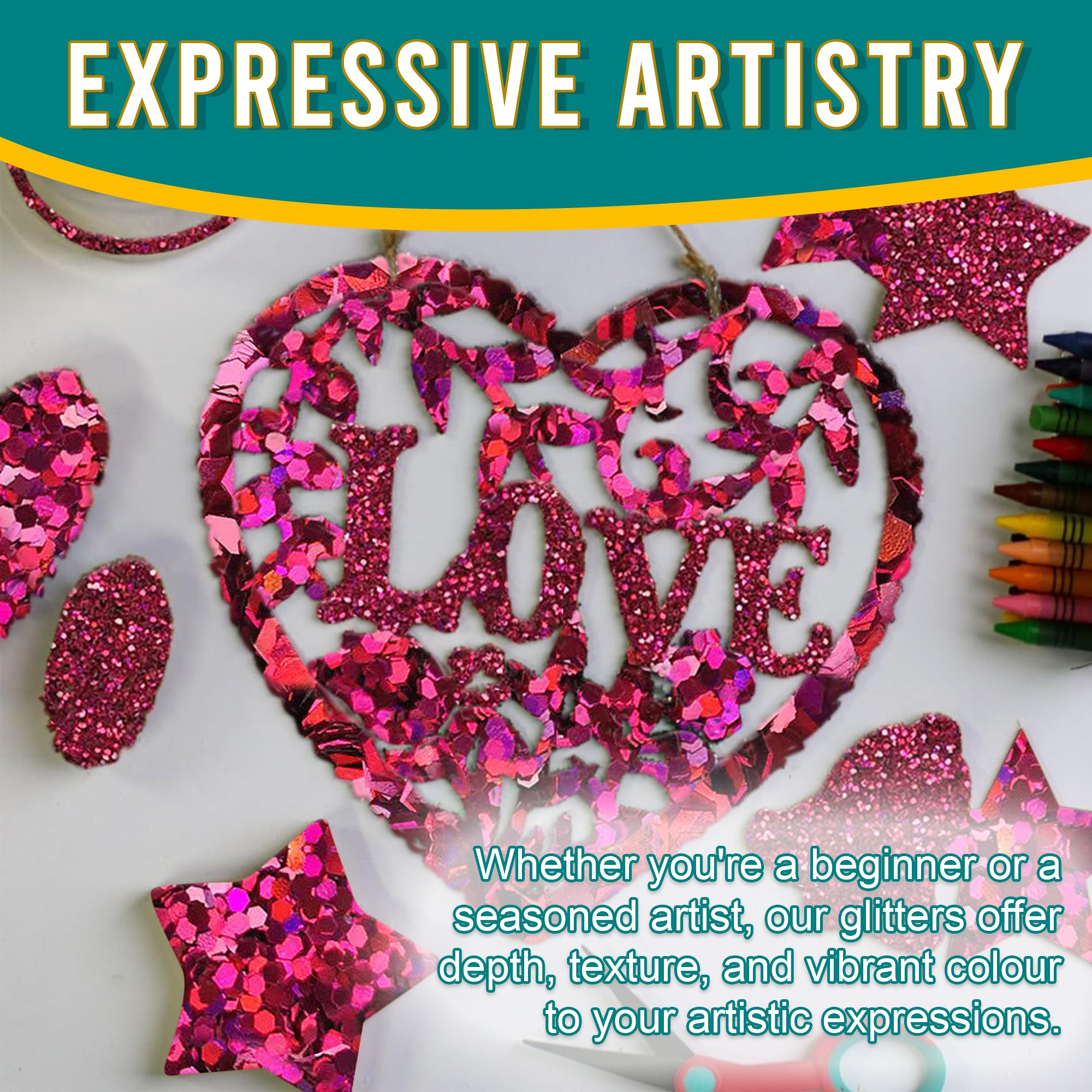 6.	Artistic Expressions - Magenta Glitter Trio for Adding Depth and Texture to Art Pieces