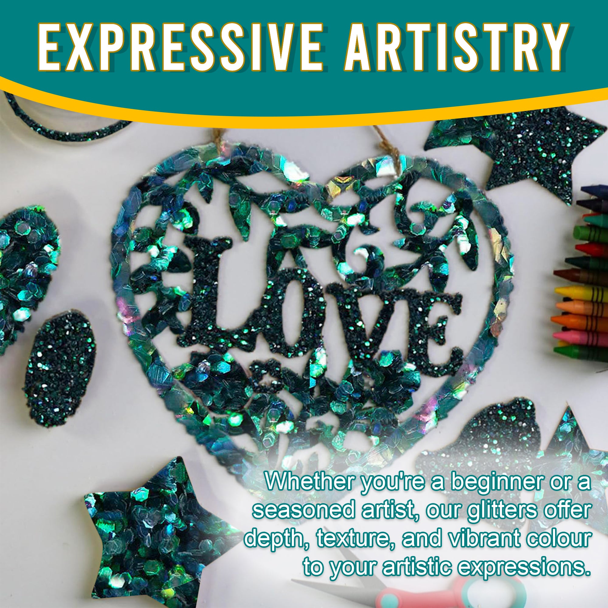 6.	Artistic Expressions - Iridescent Olive Green Glitter Trio for Adding Depth and Texture to Art Pieces