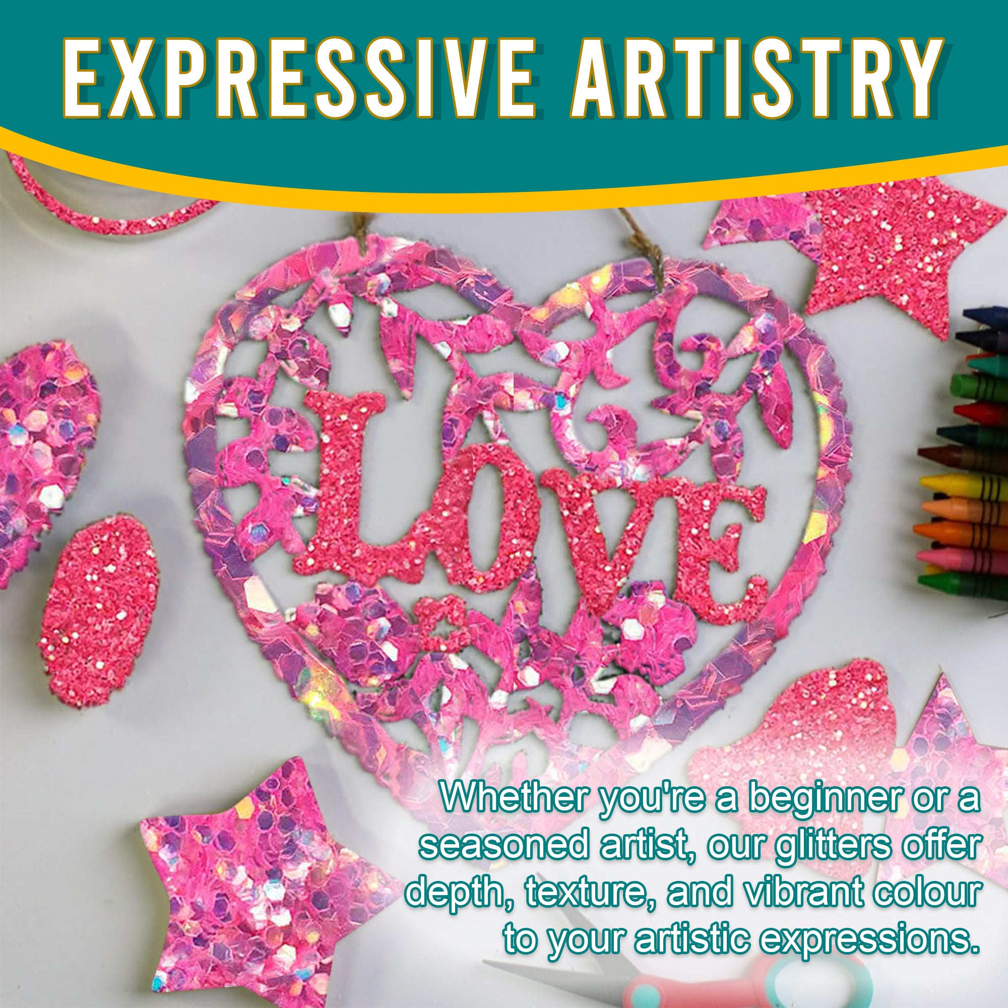 6.	Artistic Expressions - Iridescent Pink Gold Glitter Trio for Adding Depth and Texture to Art Pieces