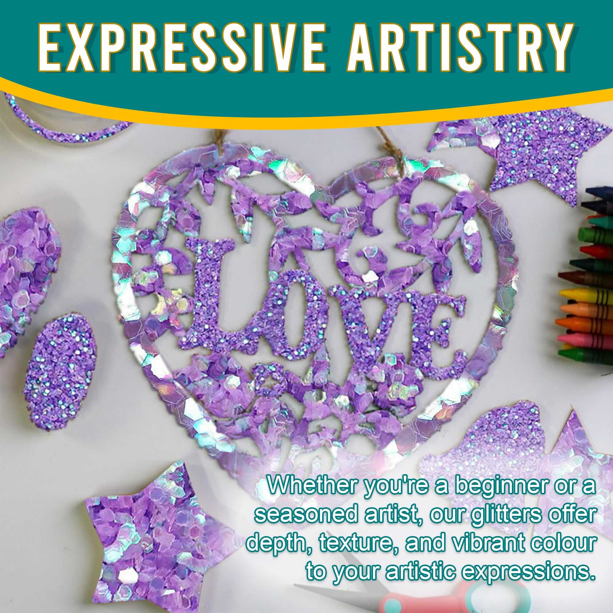 6.	Artistic Expressions - Iridescent Purple Glitter Trio for Adding Depth and Texture to Art Pieces