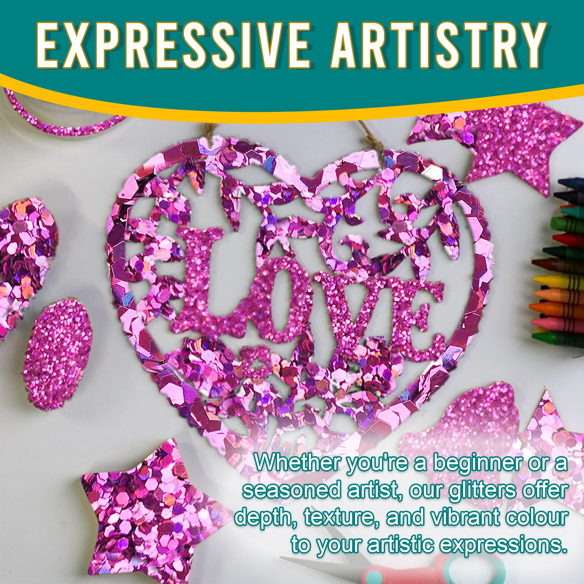 6.	Artistic Expressions - Radiant Orchid Glitter Trio for Adding Depth and Texture to Art Pieces