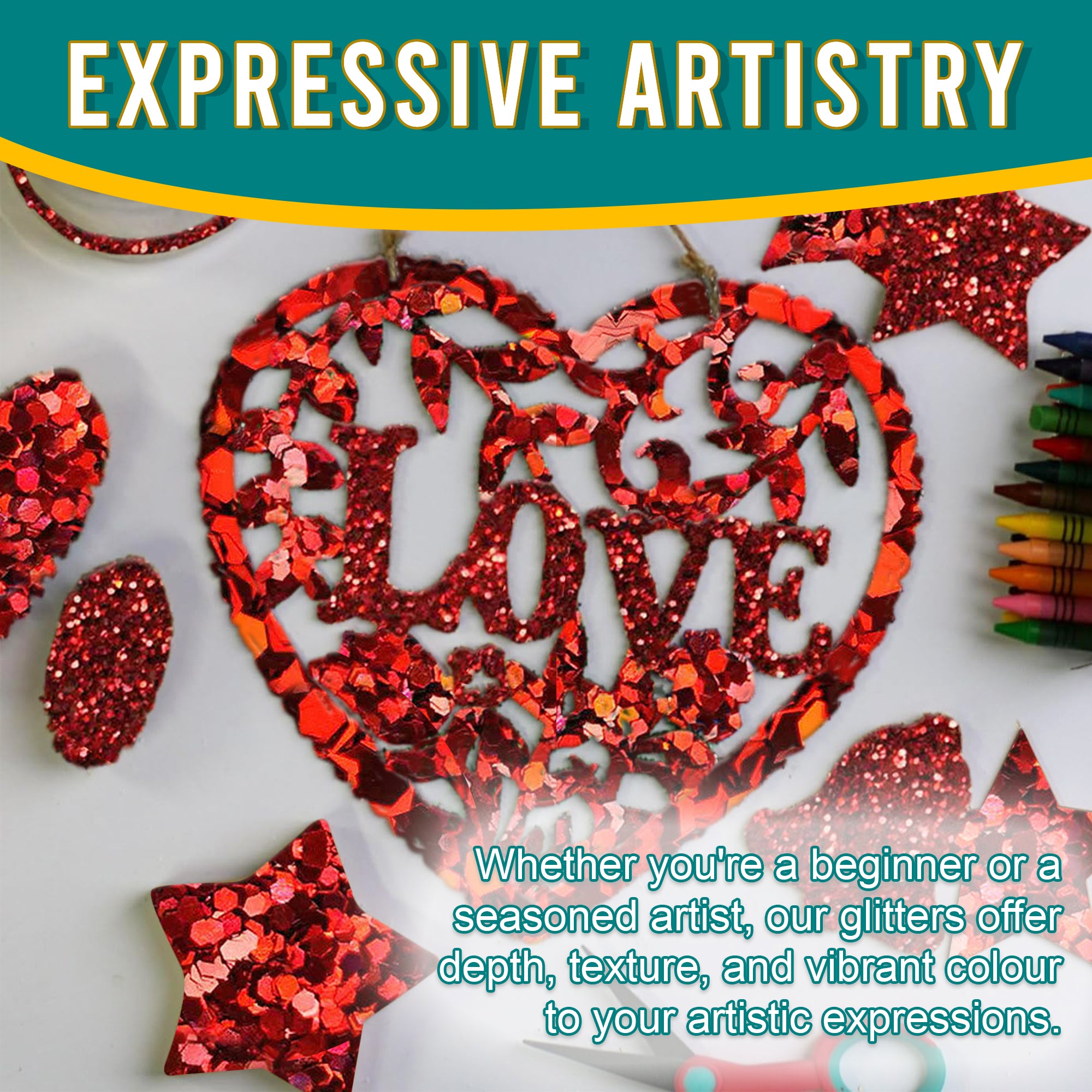 6.	Artistic Expressions - Red Glitter Trio for Adding Depth and Texture to Art Pieces