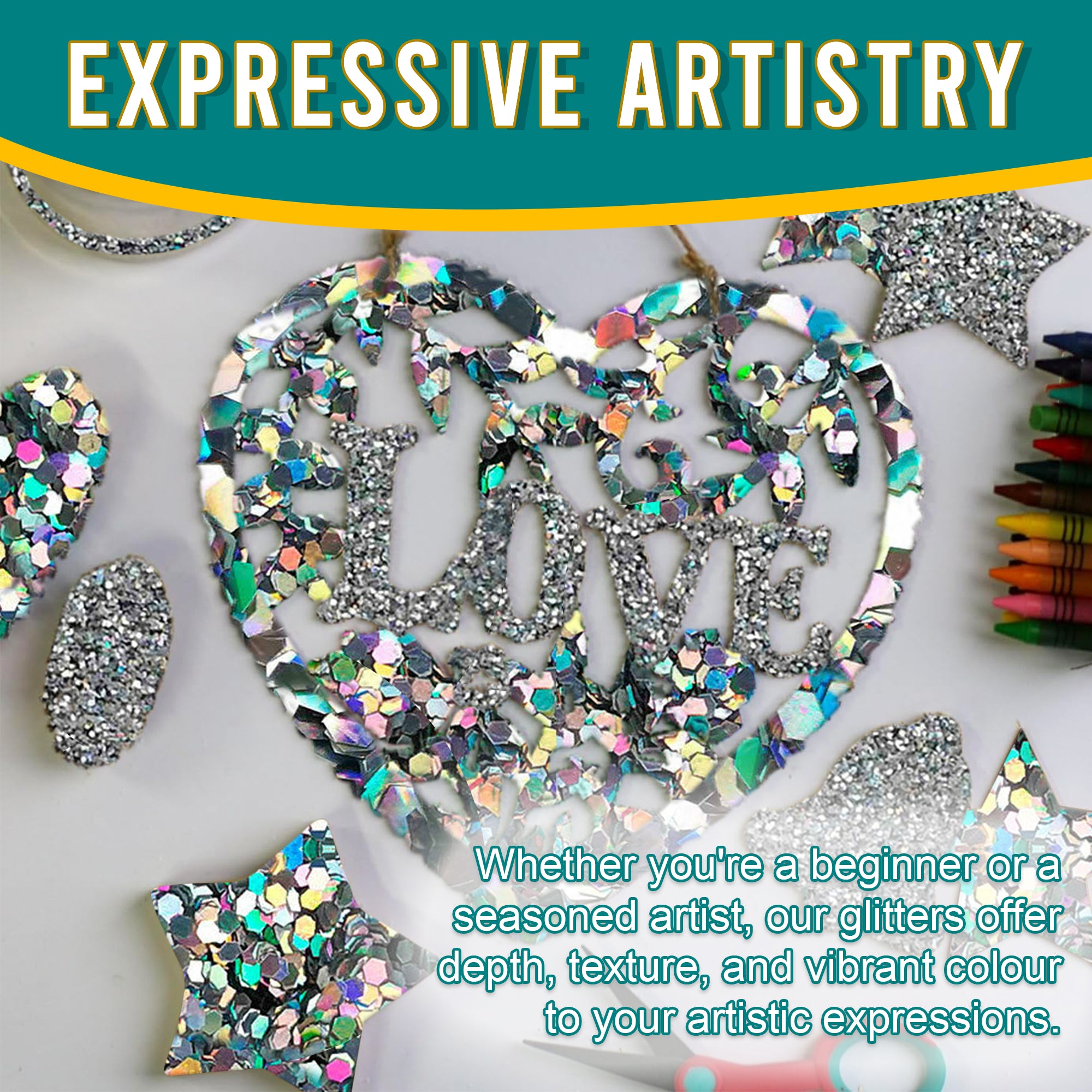 6.	Artistic Expressions - Silver Glitter Trio for Adding Depth and Texture to Art Pieces