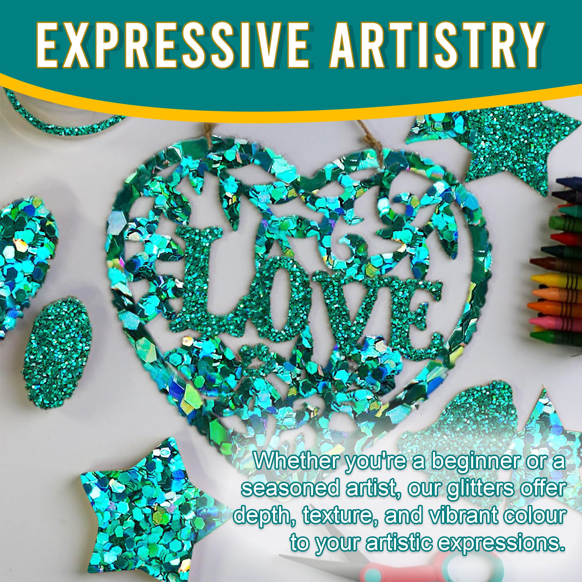 6.	Artistic Expressions - Turquoise Glitter Trio for Adding Depth and Texture to Art Pieces