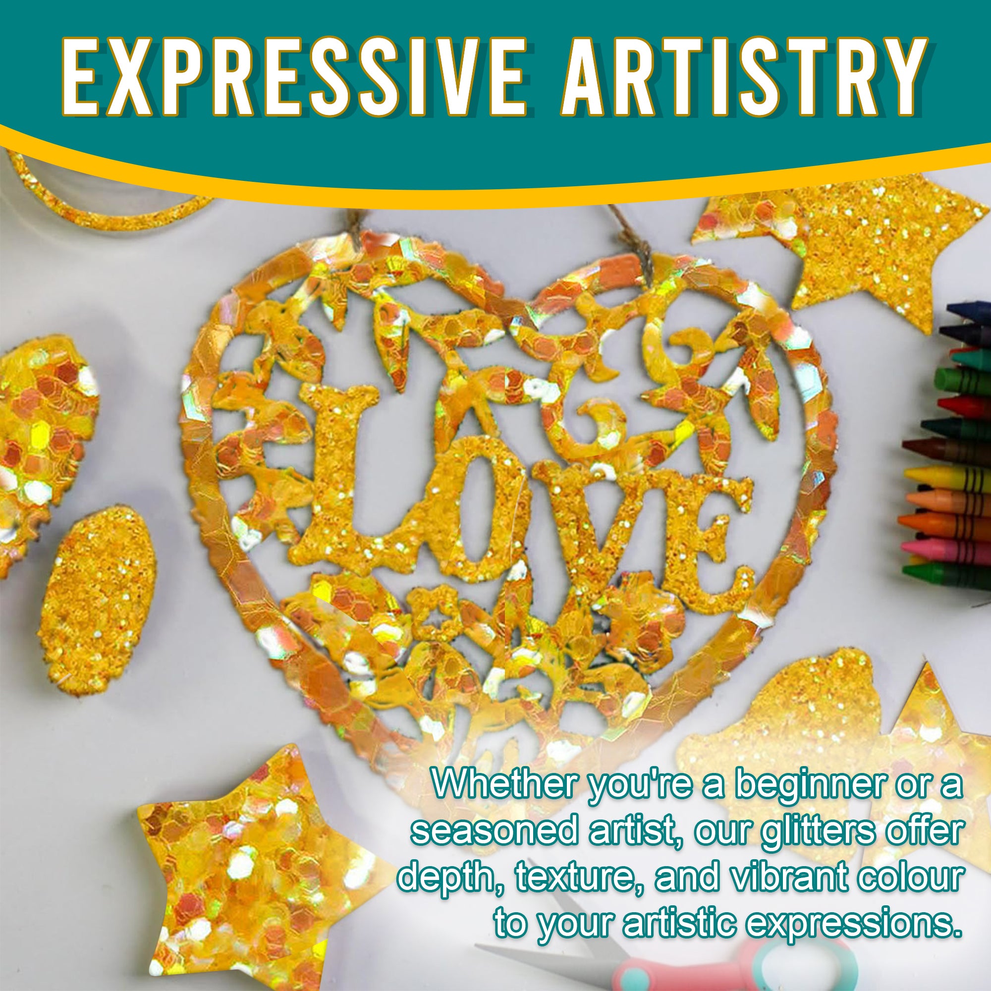 6.	Artistic Expressions - Iridescent Yellow Glitter Trio for Adding Depth and Texture to Art Pieces