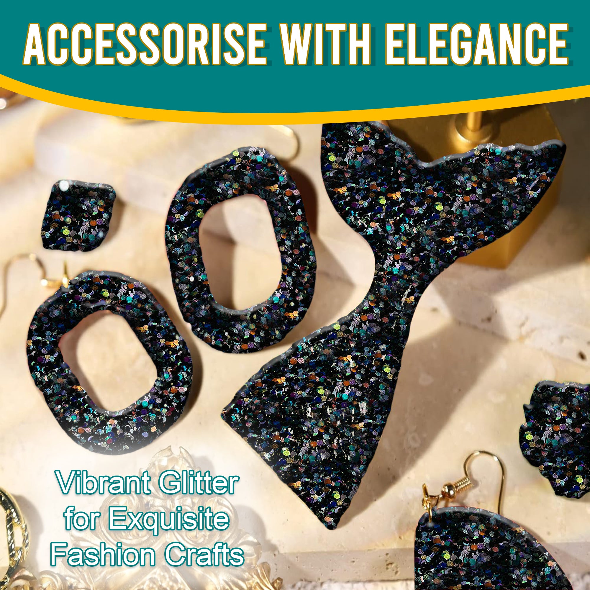 7.	Accessorize with Elegance - Vibrant Black Regular Holographic Glitter for Exquisite Fashion Crafts