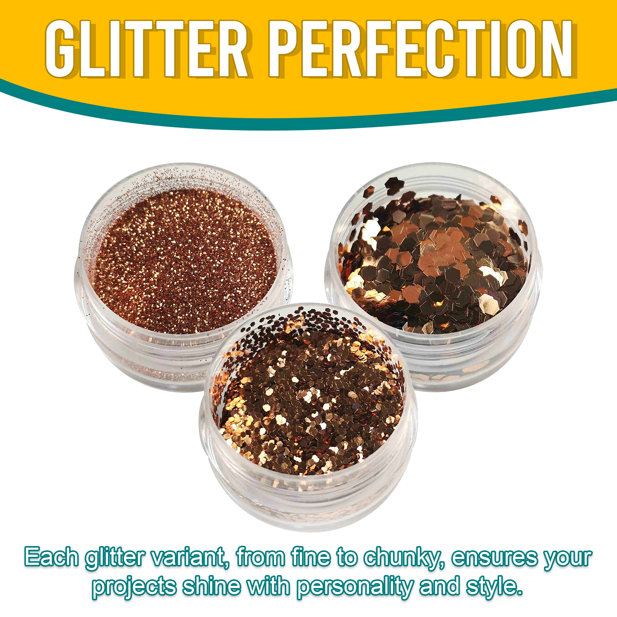 7.	Versatility in Use of Metallic Brushed Copper Glitter Trio - Fine, Regular, and Chunky Textures for Creative Projects