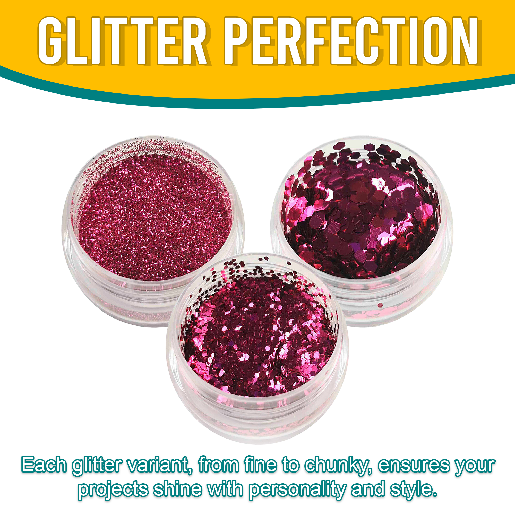 7.	Versatility in Use of Metallic Cerise Pink Glitter Trio - Fine, Regular, and Chunky Textures for Creative Projects