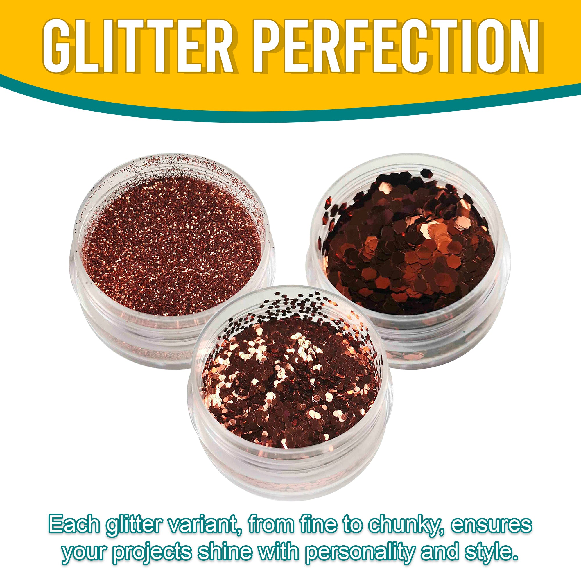 7.	Versatility in Use of Metallic Copper Blush Glitter Trio - Fine, Regular, and Chunky Textures for Creative Projects