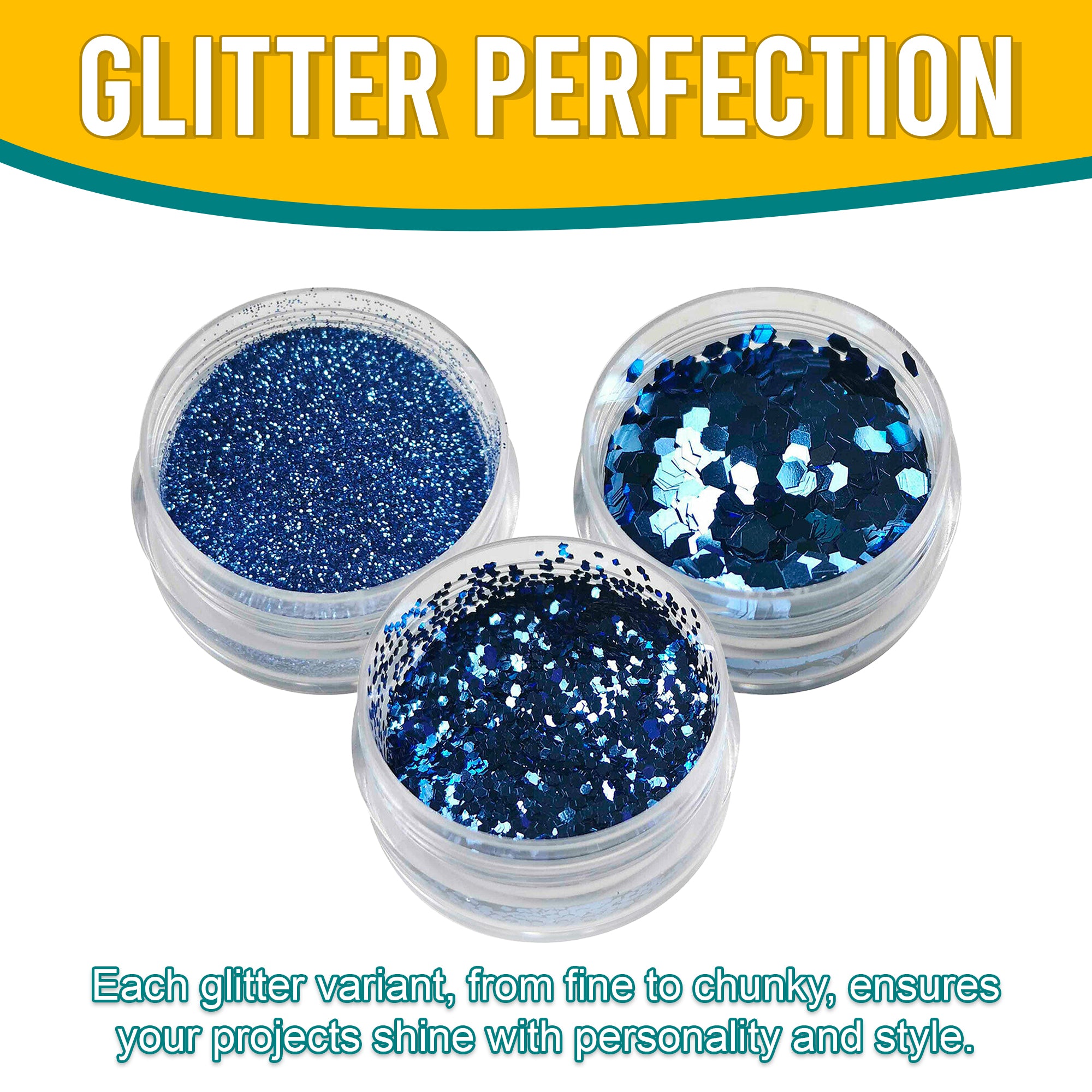 7.	Versatility in Use of Metallic Cornflower Blue Glitter Trio - Fine, Regular, and Chunky Textures for Creative Projects