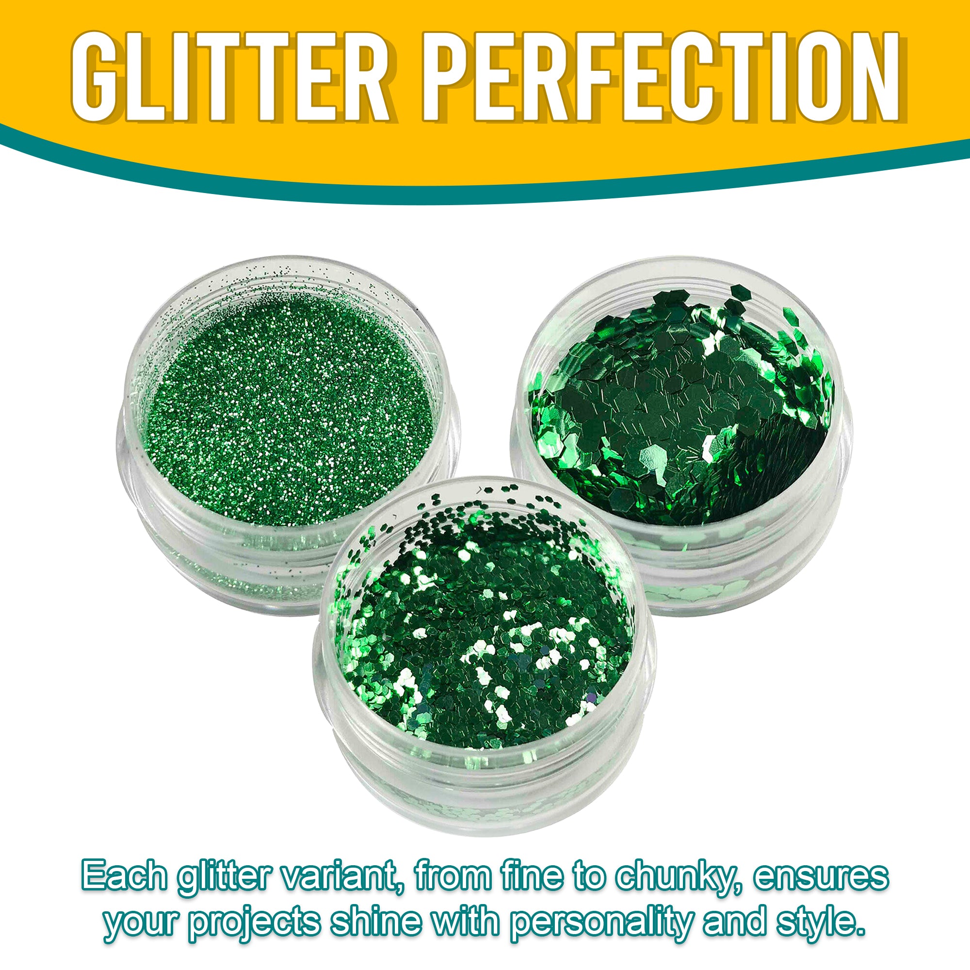 7.	Versatility in Use of Metallic Fern Green Glitter Trio - Fine, Regular, and Chunky Textures for Creative Projects