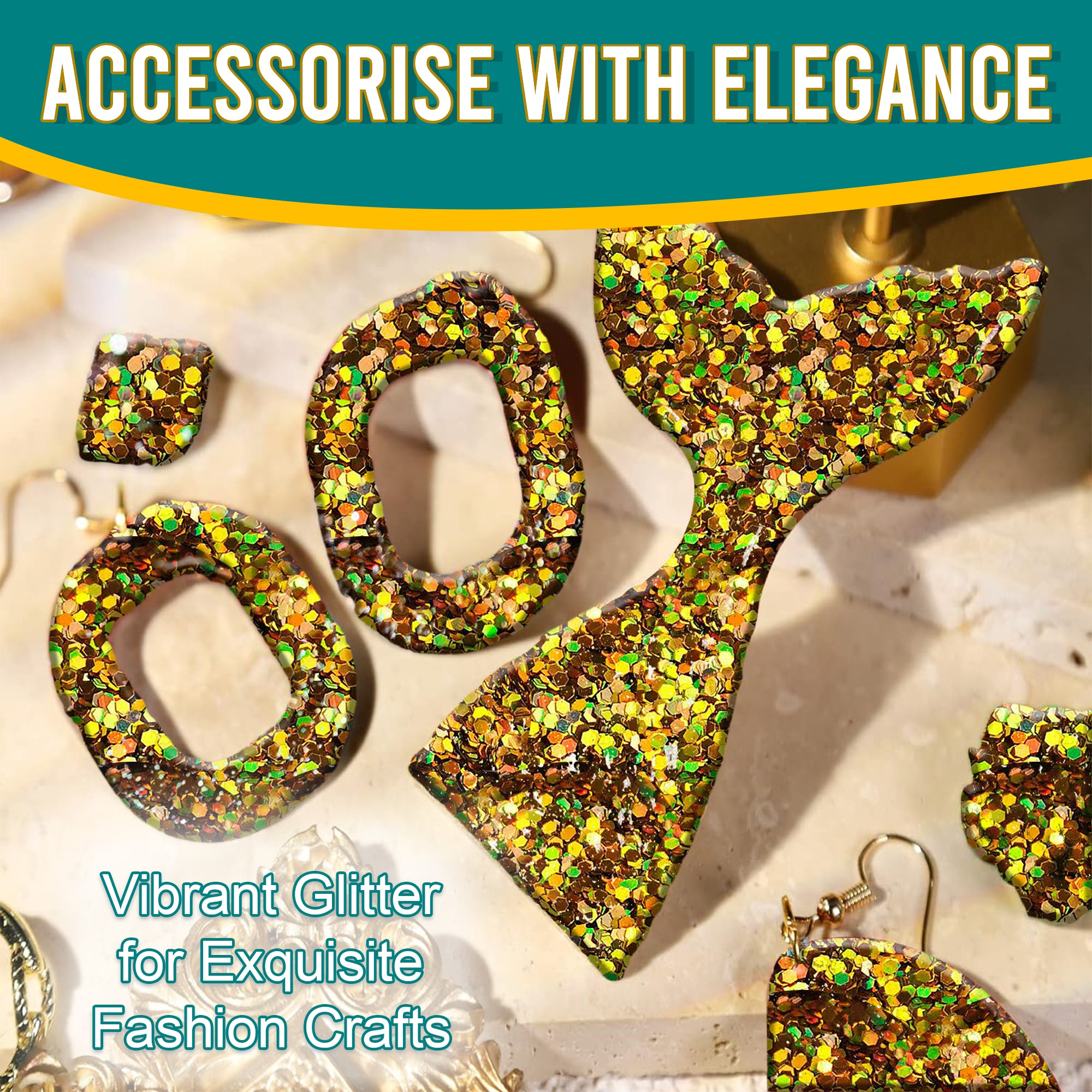 7.	Accessorize with Elegance - Vibrant Gold Regular Holographic Glitter for Exquisite Fashion Crafts