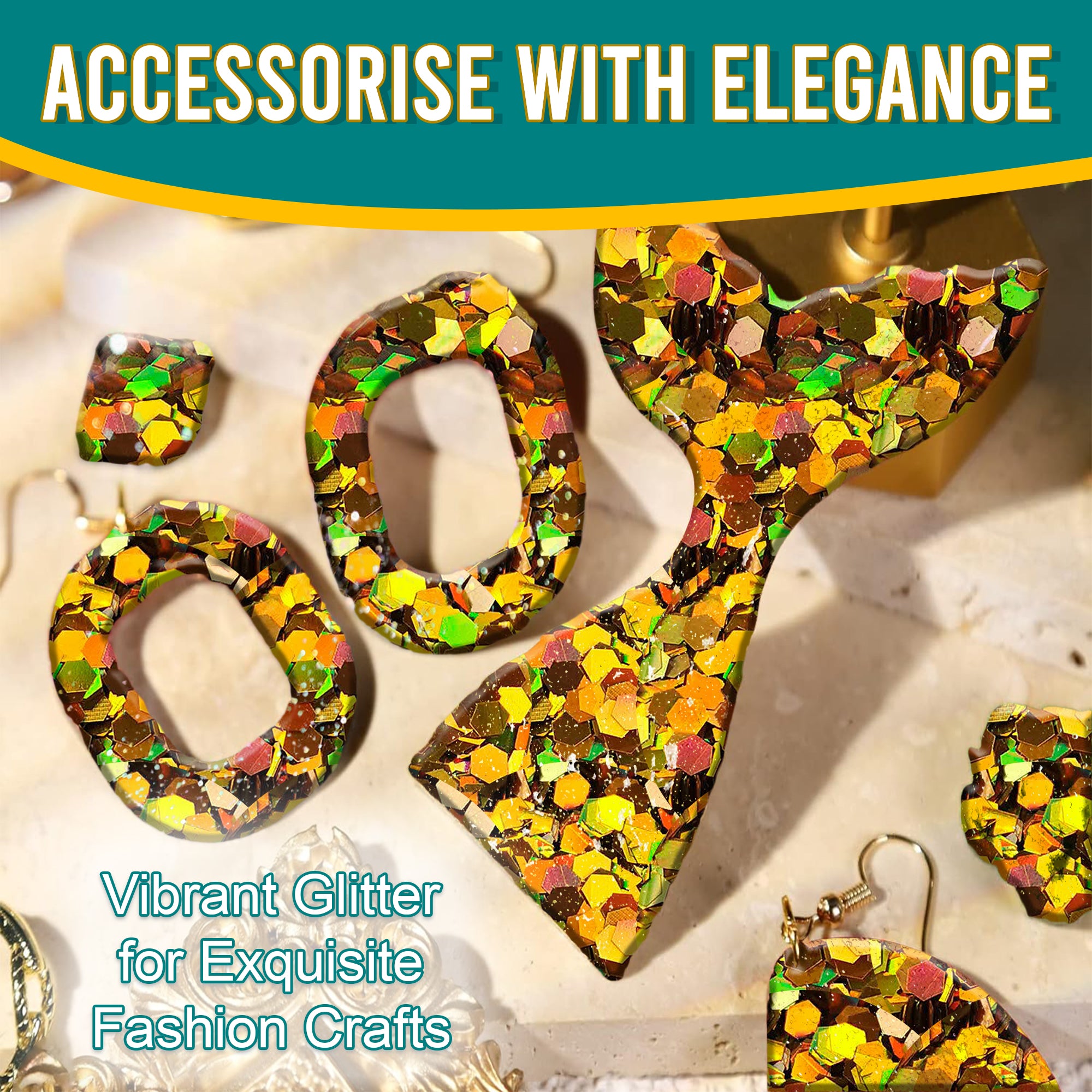 7.	Accessorize with Elegance - Vibrant Gold Chunky Holographic Glitter for Exquisite Fashion Crafts