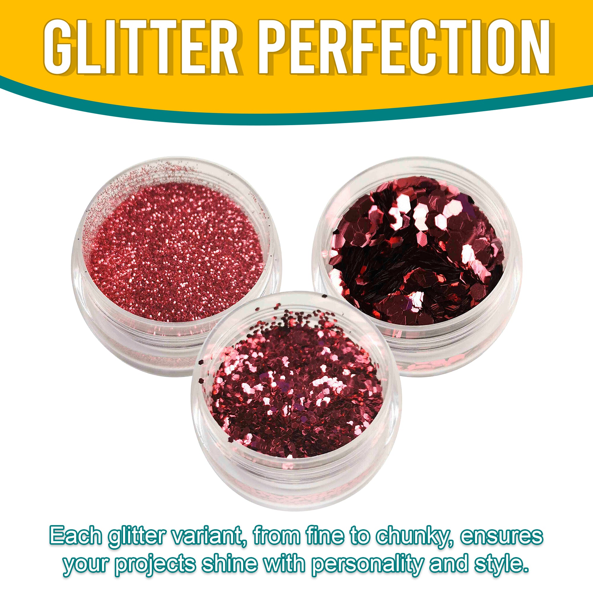 7.	Versatility in Use of Metallic Hibiscus Red Glitter Trio - Fine, Regular, and Chunky Textures for Creative Projects