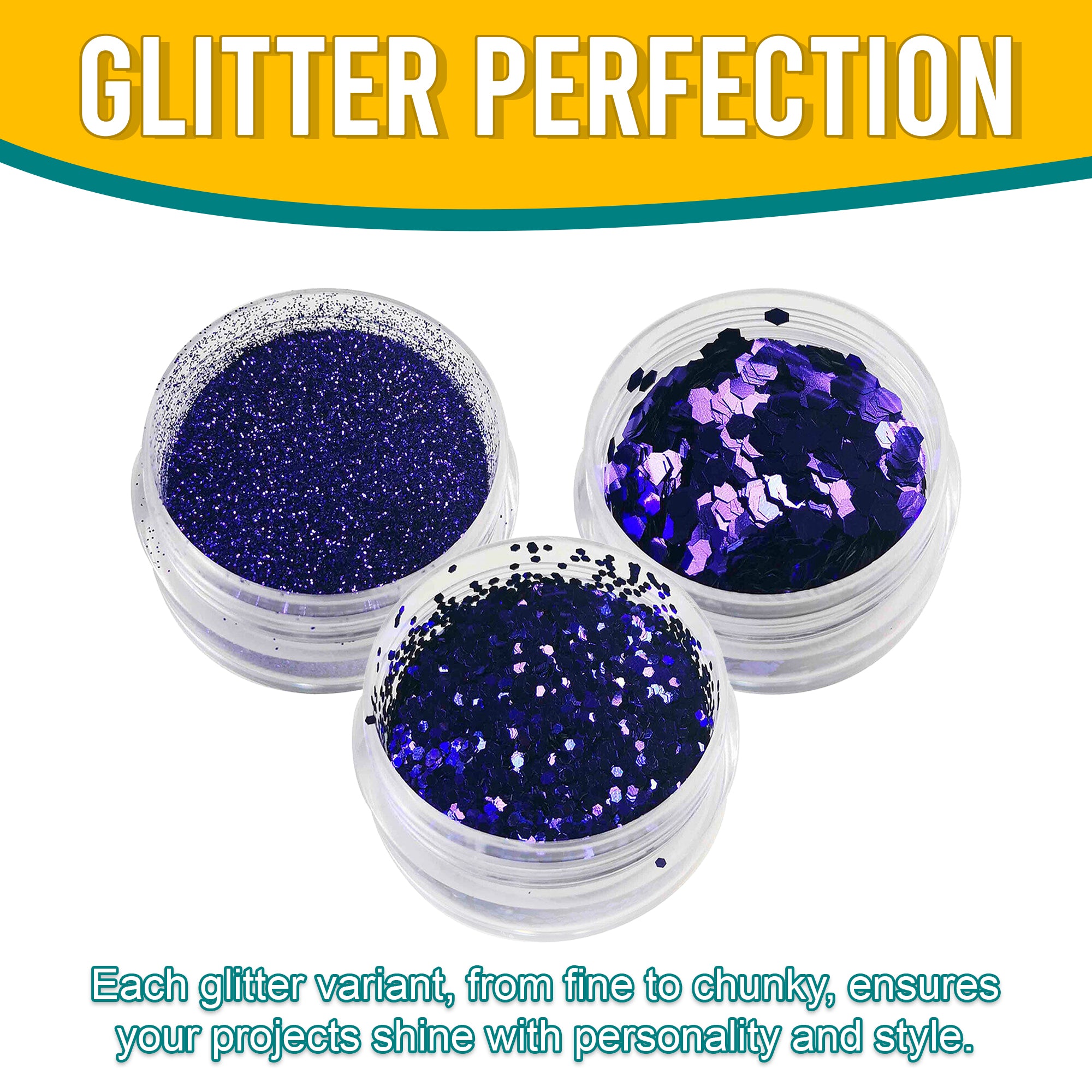 7.	Versatility in Use of Metallic Indigo Purple Glitter Trio - Fine, Regular, and Chunky Textures for Creative Projects