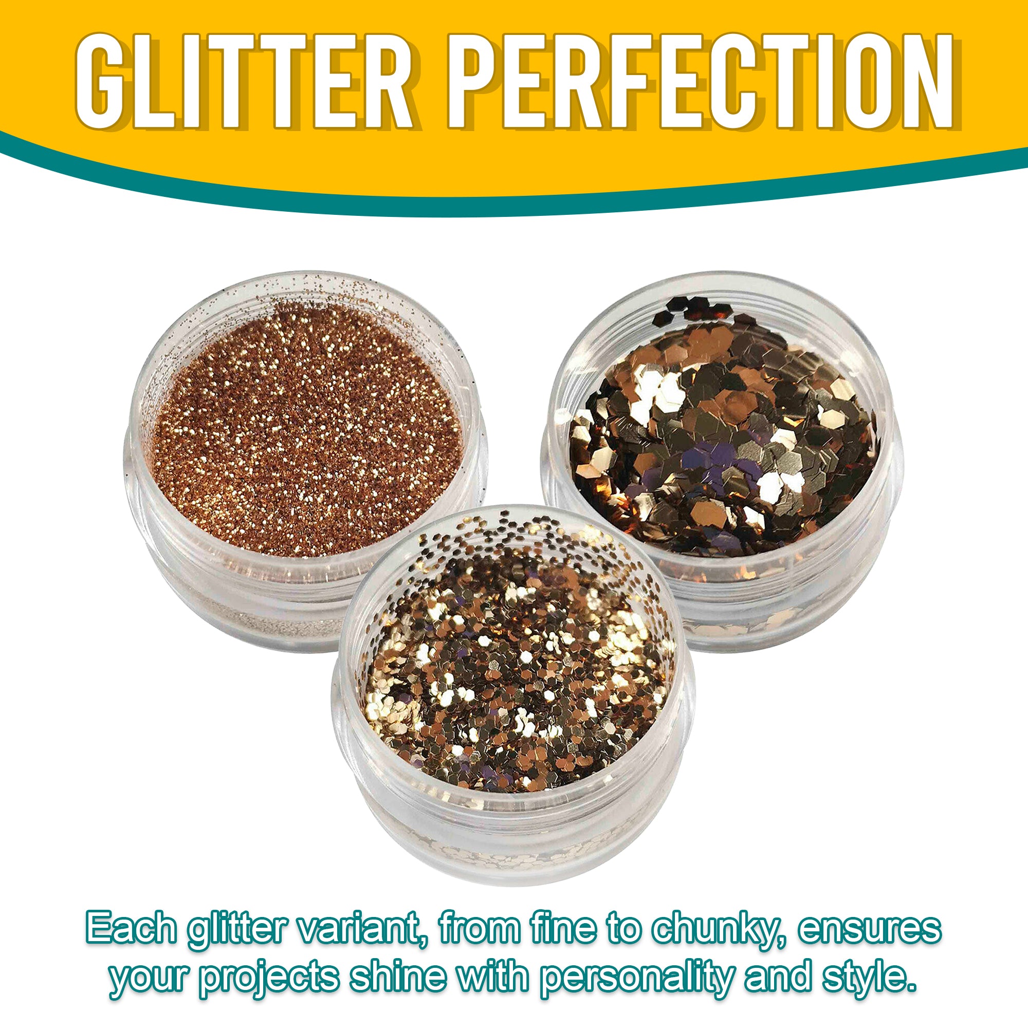 7.	Versatility in Use of Metallic Old Gold Glitter Trio - Fine, Regular, and Chunky Textures for Creative Projects