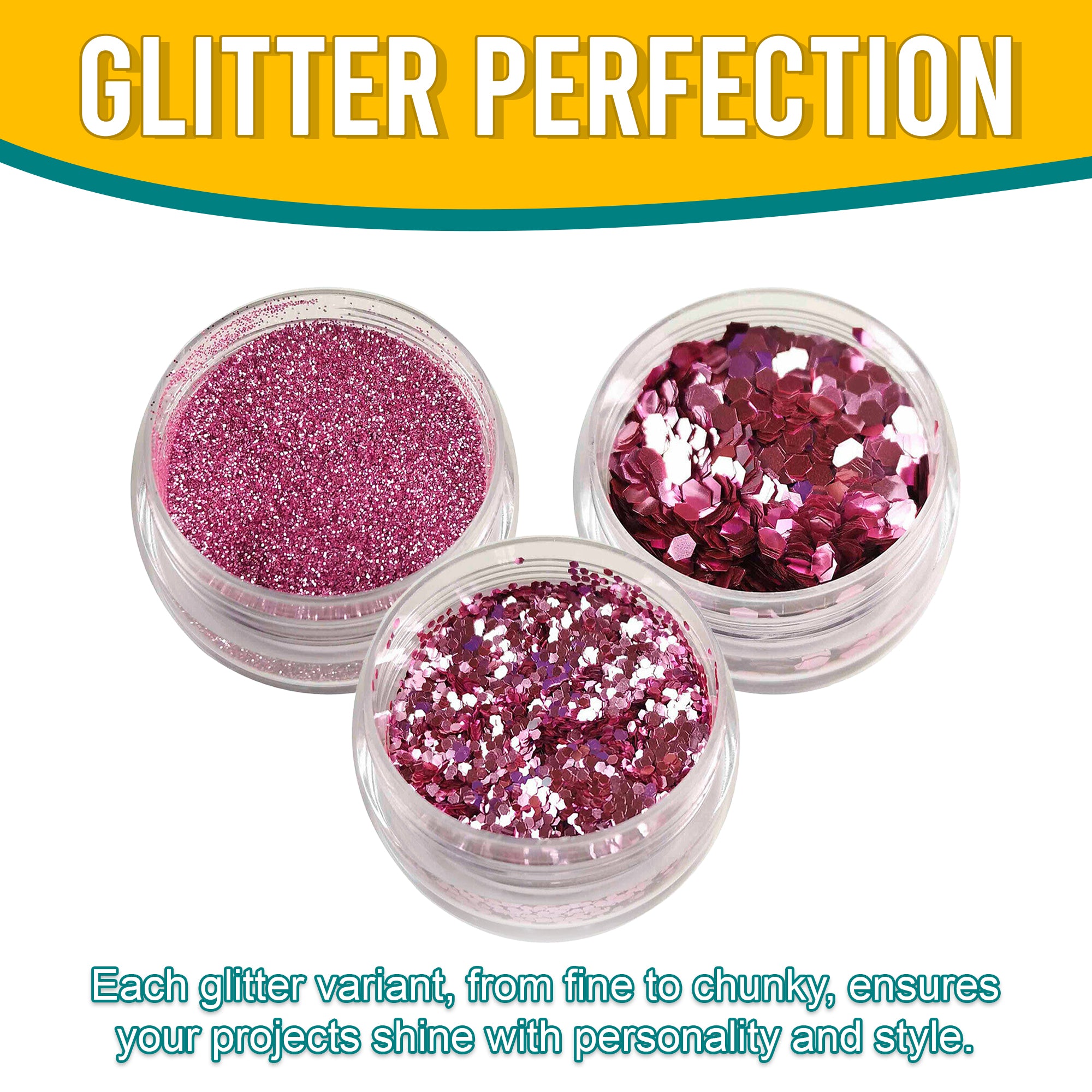 7.	Versatility in Use of Metallic Pink Glitter Trio - Fine, Regular, and Chunky Textures for Creative Projects