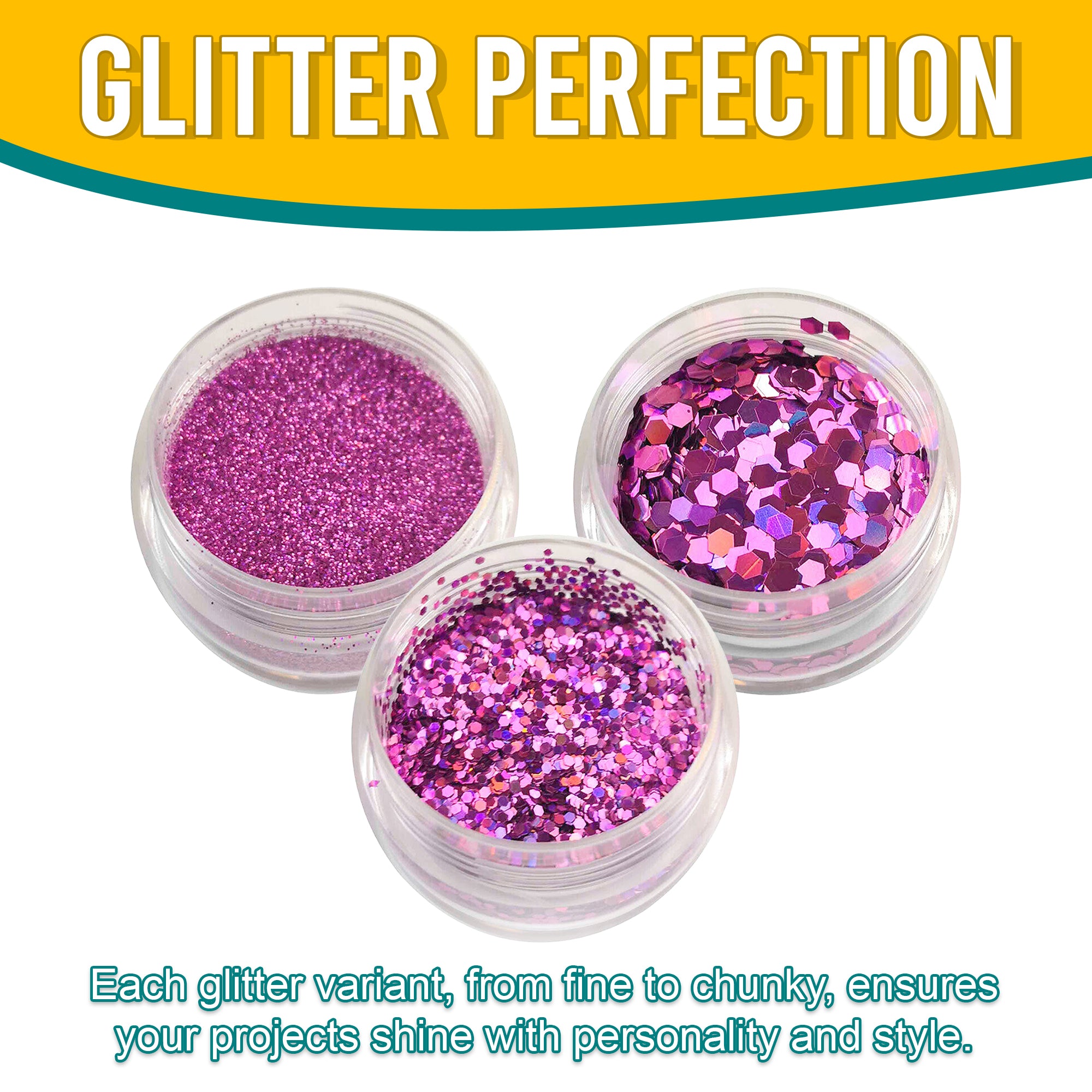 7.	Versatility in Use - Each Radiant Orchid Glitter Variant Adds Flair and Style to Projects