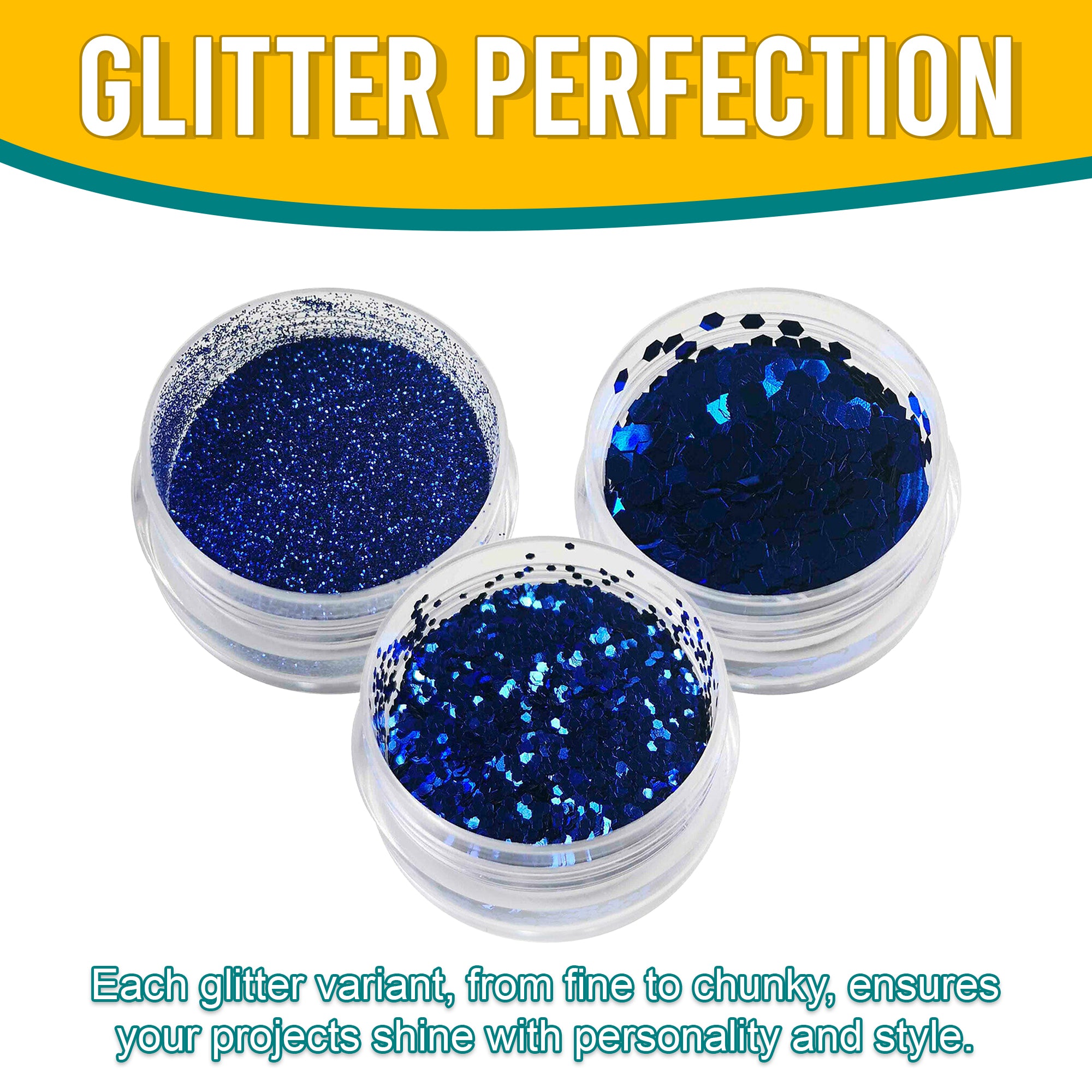 7.	Versatility in Use of Metallic Royal Blue Glitter Trio - Fine, Regular, and Chunky Textures for Creative Projects