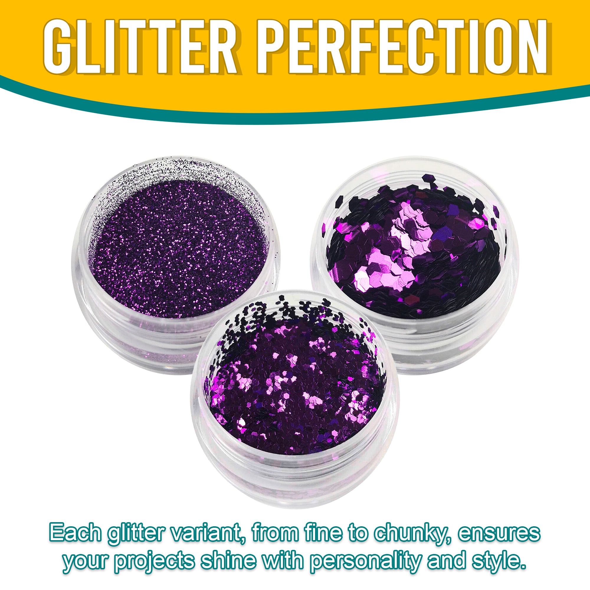 7.	Versatility in Use of Metallic Royal Purple Glitter Trio - Fine, Regular, and Chunky Textures for Creative Projects