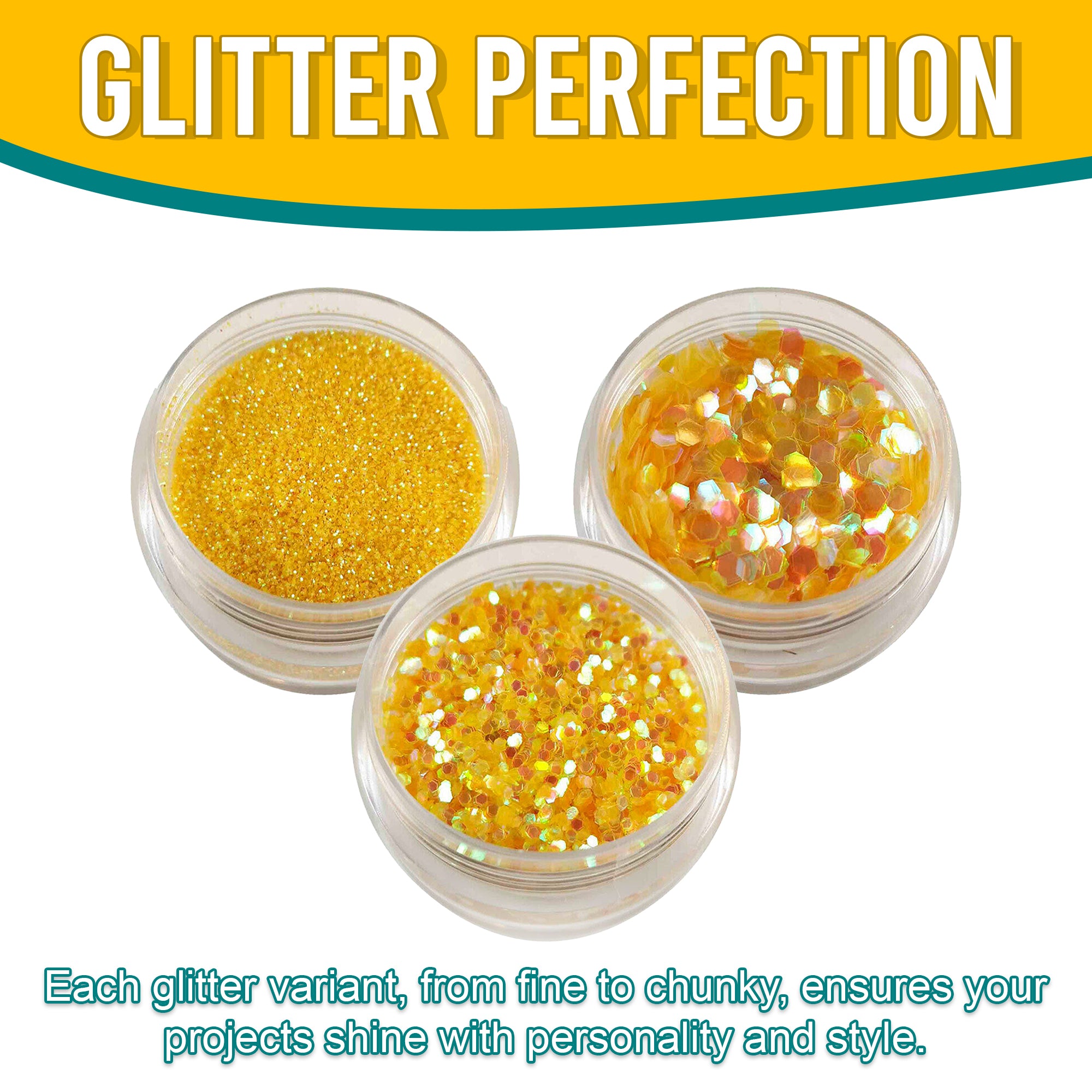 7.	Versatility in Use - Each Yellow Glitter Variant Adds Flair and Style to Projects