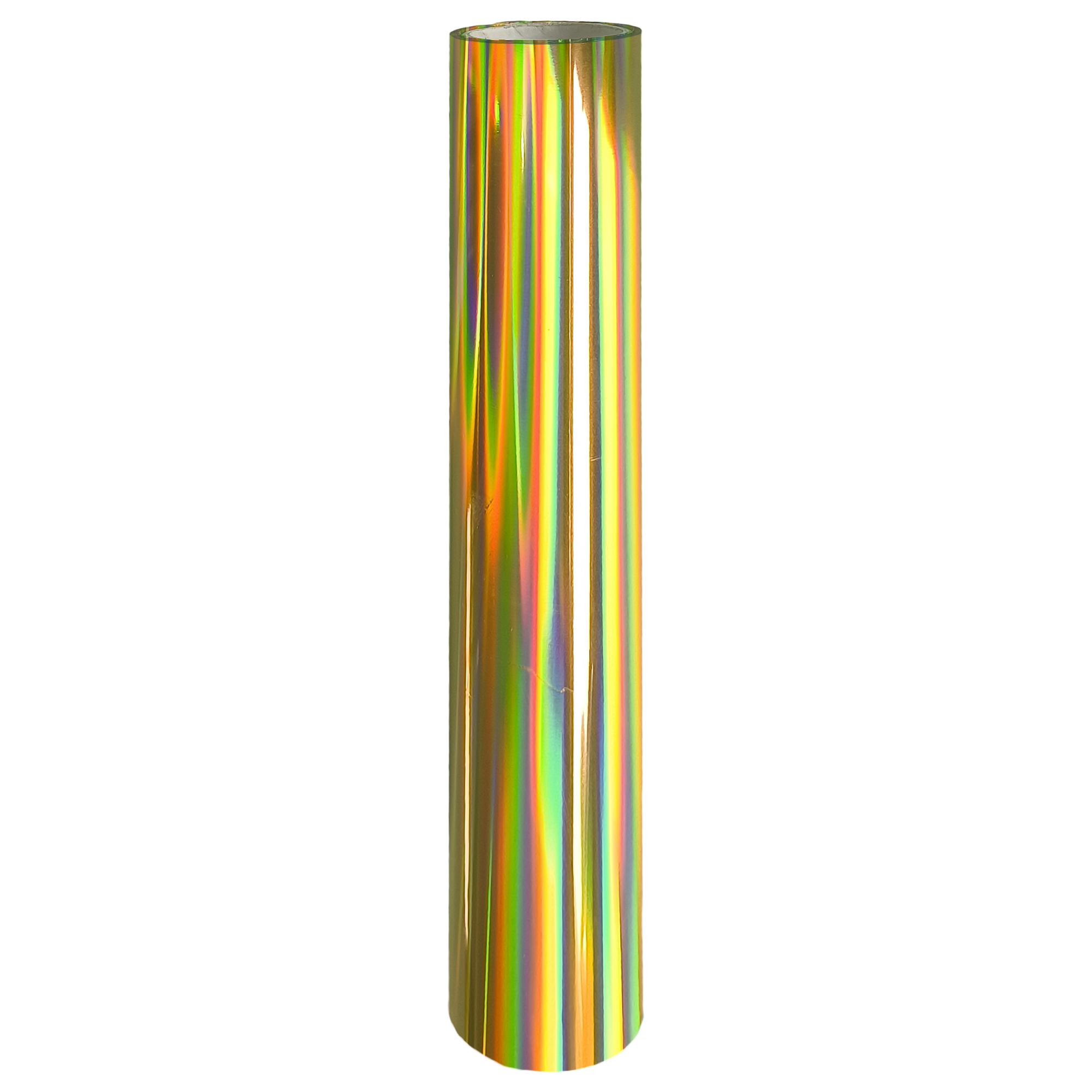 Holographic gold toner foil roll, 21 cm × 10 m, prismatic gold finish.