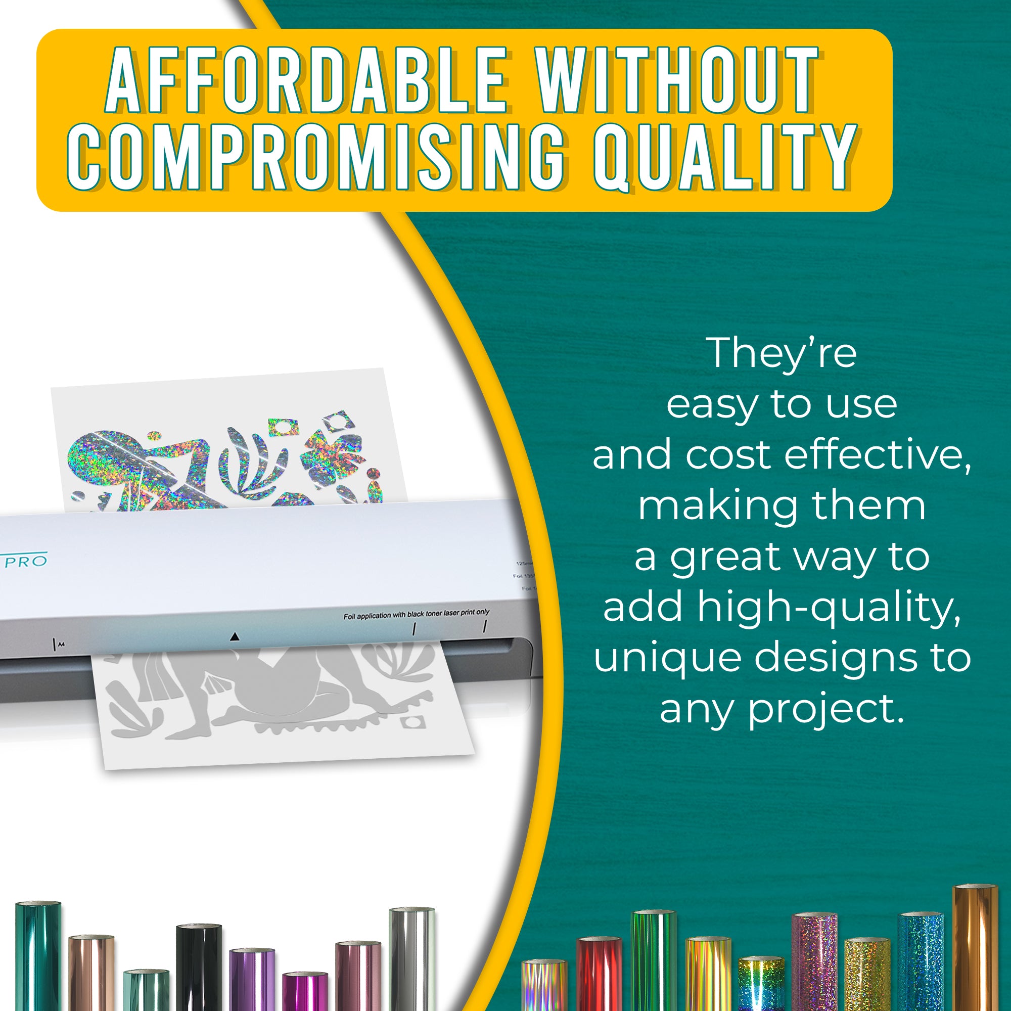 Affordable, high-quality Glitter Silver toner reactive foil used with a foil machine. Clean, professional foiled designs for paper crafts