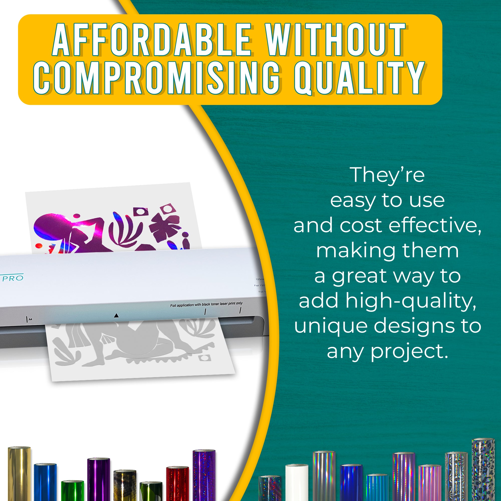 Affordable, high-quality Holographic Fuchsia toner reactive foil used with a foil machine. Clean, professional foiled designs for paper crafts