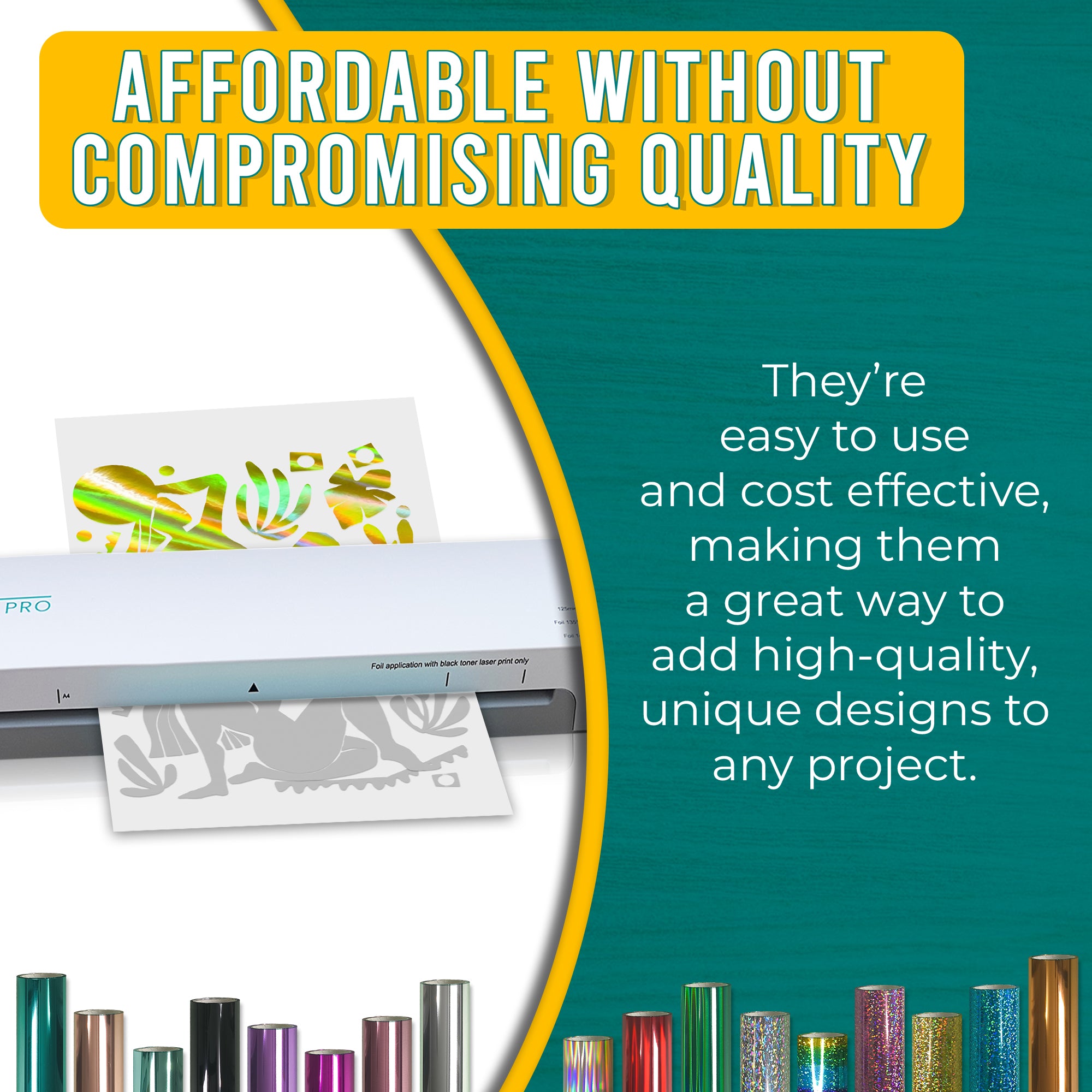 Affordable, high-quality Holographic Gold toner reactive foil used with a foil machine. Clean, professional foiled designs for paper crafts