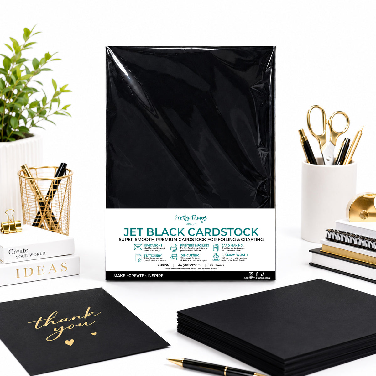 Premium super smooth jet black cardstock sheets for toner foiling.