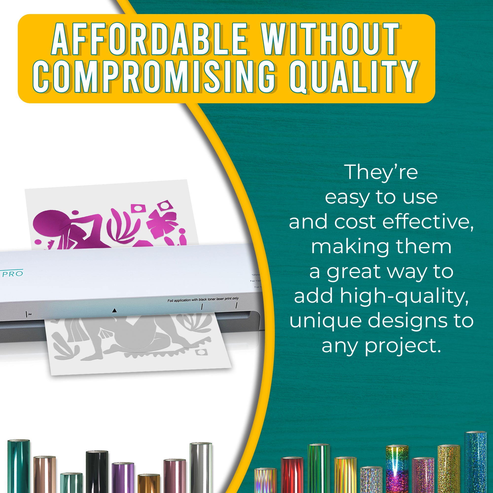 Bright pink metallic toner-reactive foil used with a foiling machine - affordable, high-quality foiled designs for paper crafts.